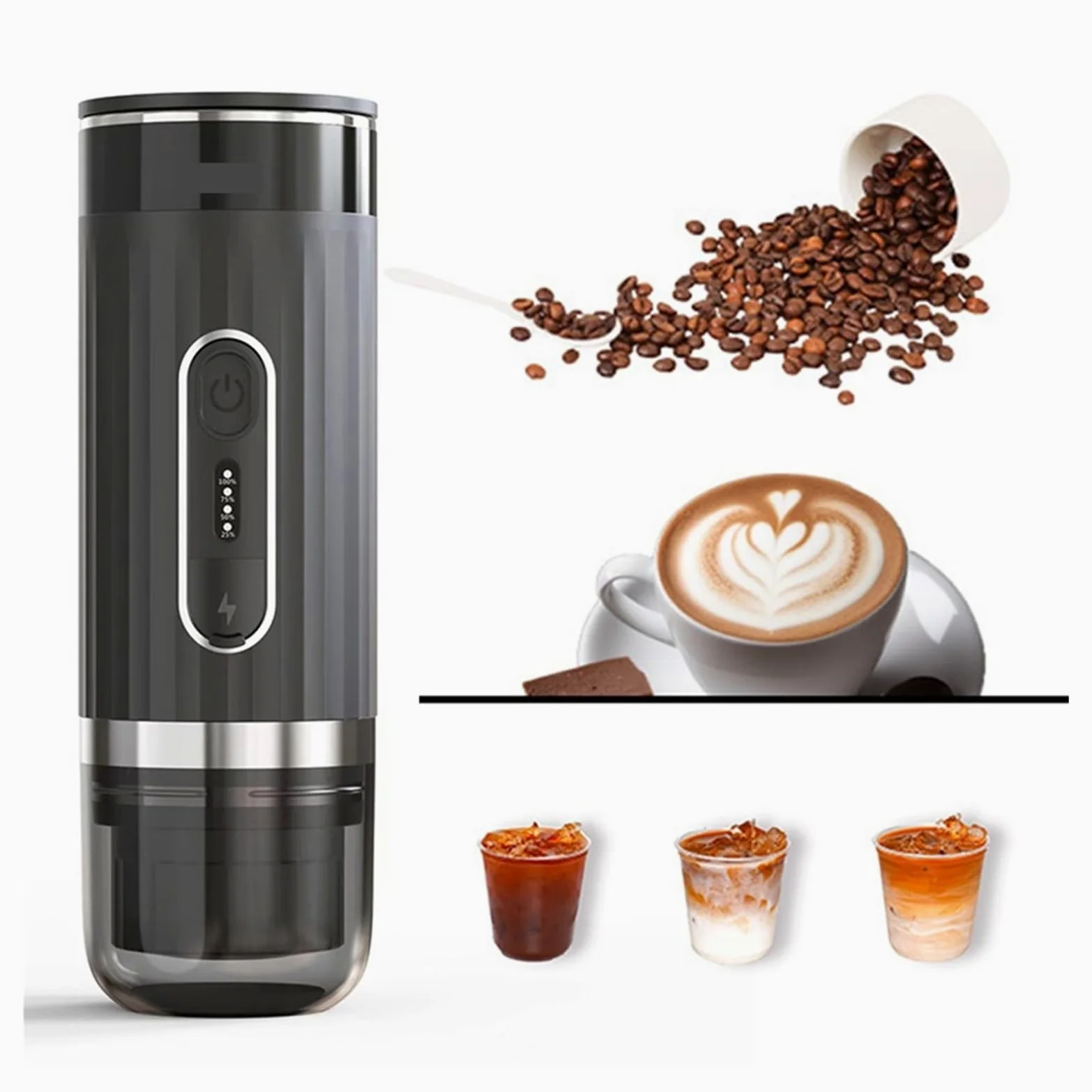 EDEDE Cafetera Portatil, Cafetera portátil con calefacción inalámbrica, Compatible con cápsulas y café molido, 3 en 1, for Viajes de Acampada para Viajes Camp