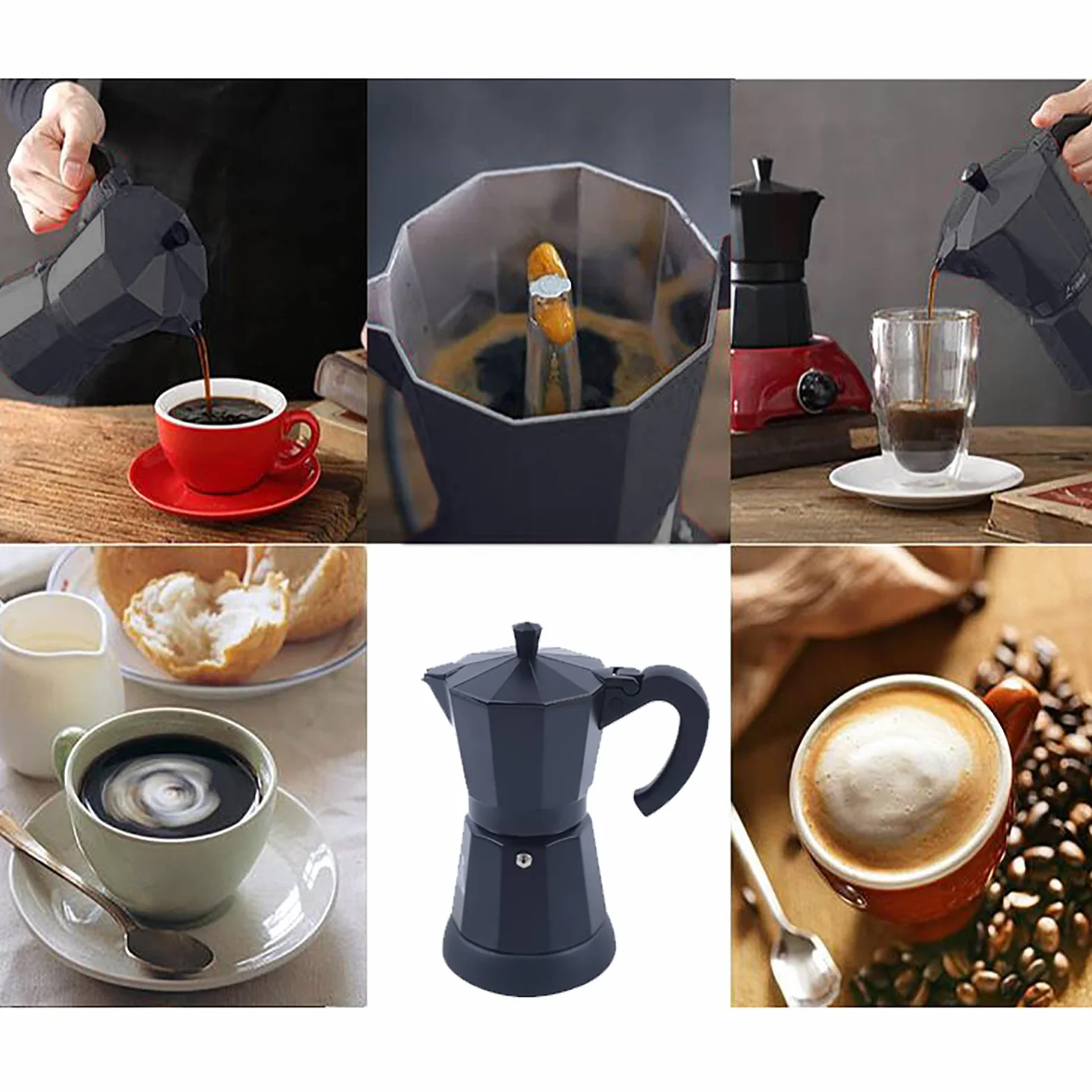 Máquina de Café Espresso Eléctrica Automática de 300 ml, con Base Separada, Aluminio, Cafetera Espresso Eléctrica Moca, 220-240 V