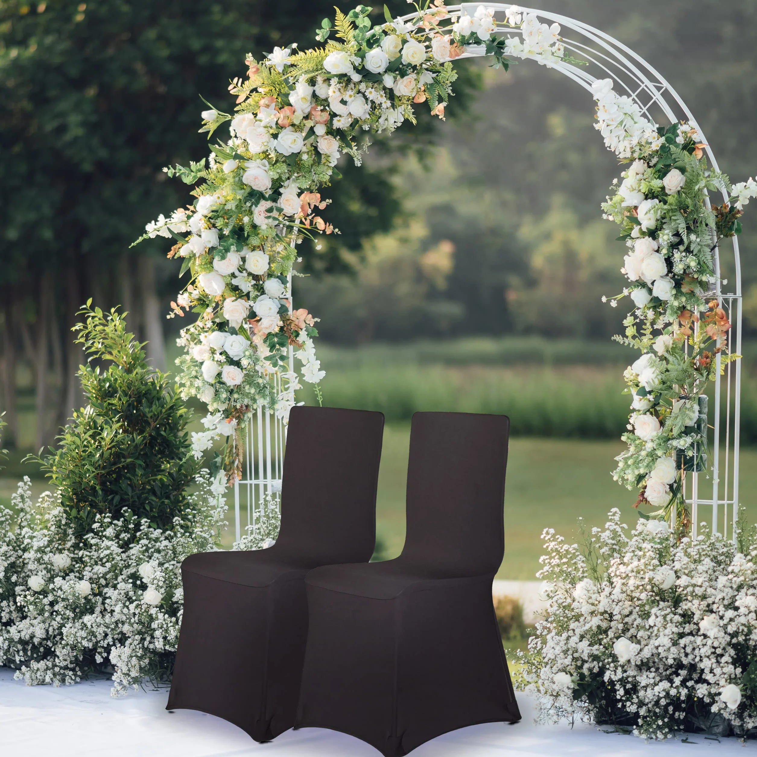 Relaxdays Set 20 Fundas Sillas, Forros Elásticos Asientos, sin Reposabrazos, Decorativos, Bodas, Eventos, Negro