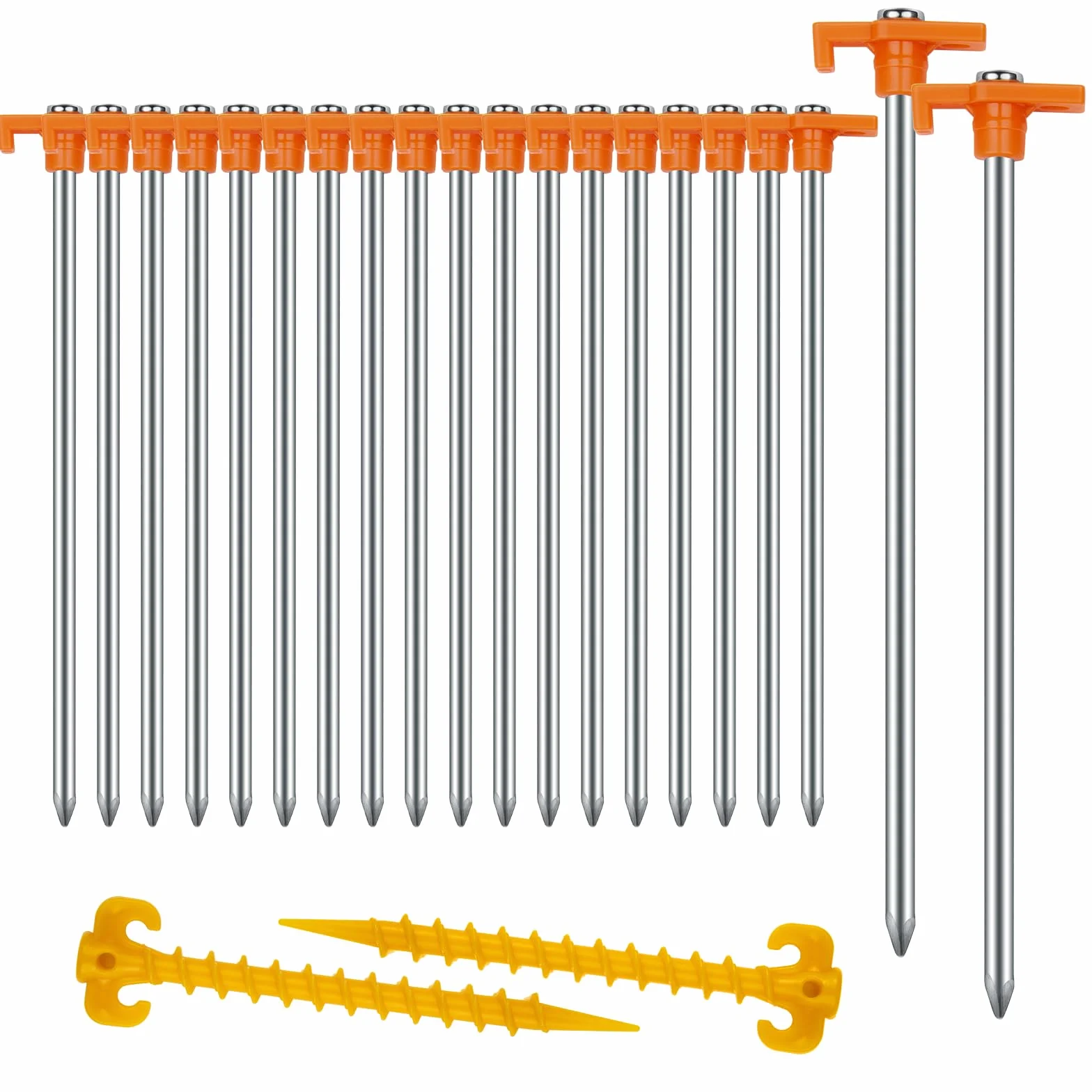 Piquetas de Acero para Carpa 18 cm Camping con Bolsa de Almacenamiento 20pcs Naranja