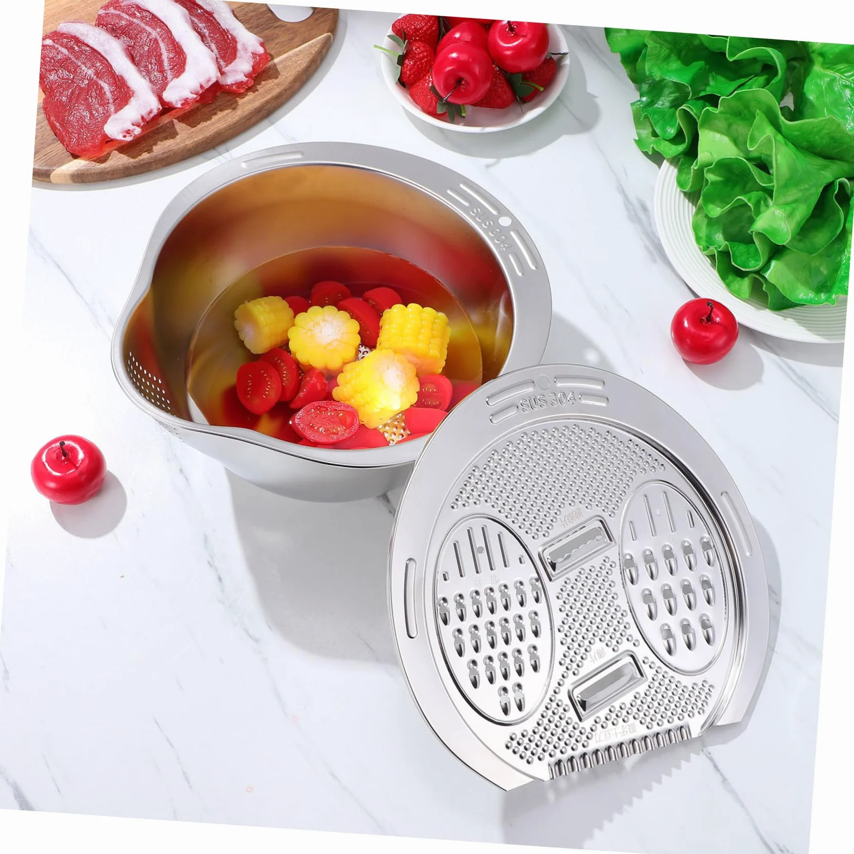 Hemobllo Lavadero de Arroz Colador Multifuncional de Acero Inoxidable para Lavar Arroz Verduras Frutas Enjuague Drenaje Fregadero