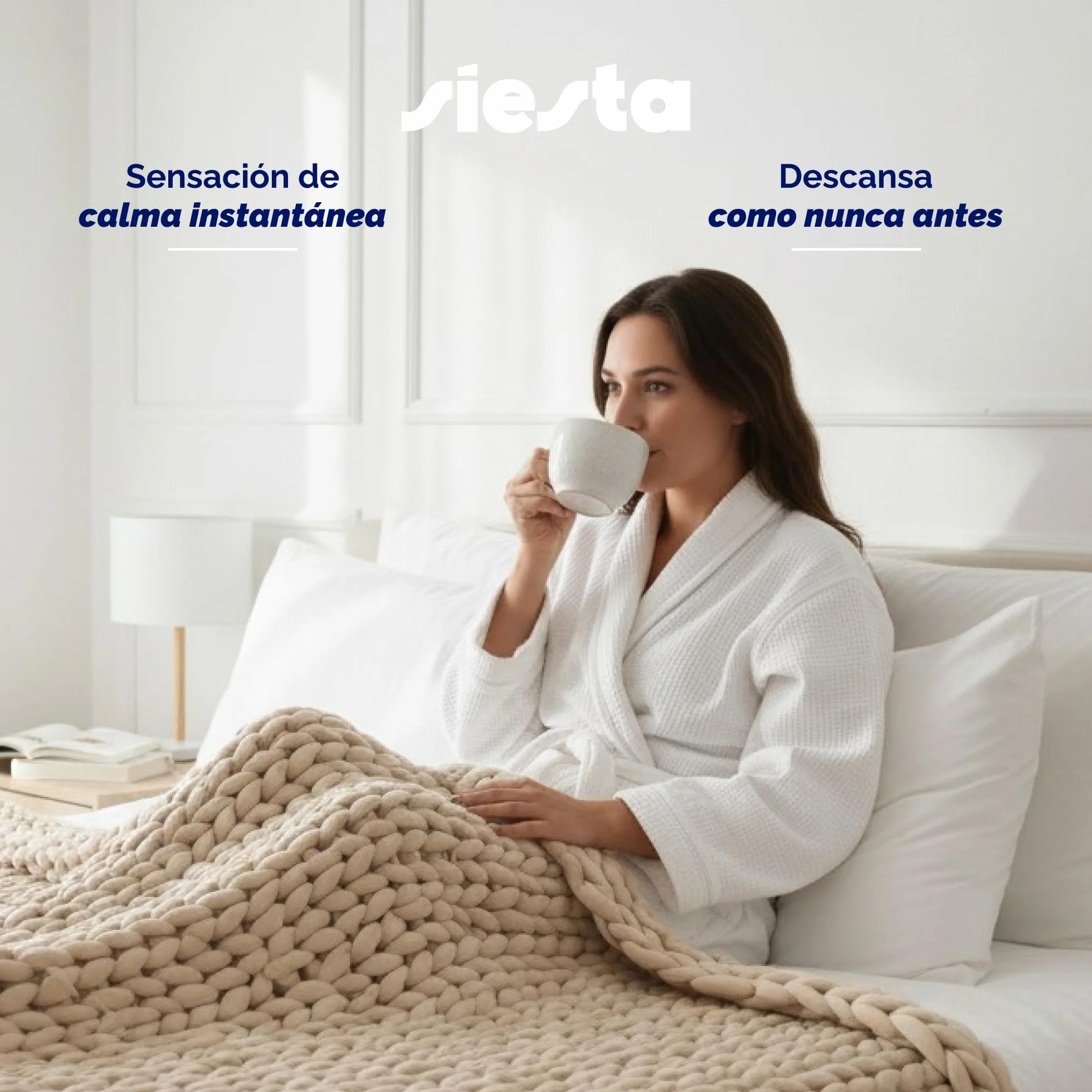 SIESTA Manta Pesada (Heavy Blanket) – Diseño Trenzado Premium Beige (7 kg) - Manta Ponderada Que Reduce Ansiedad y Ayuda a Dormir Profundo – 100% rPET Sostenible, Transpirable y Lavable a Máquina