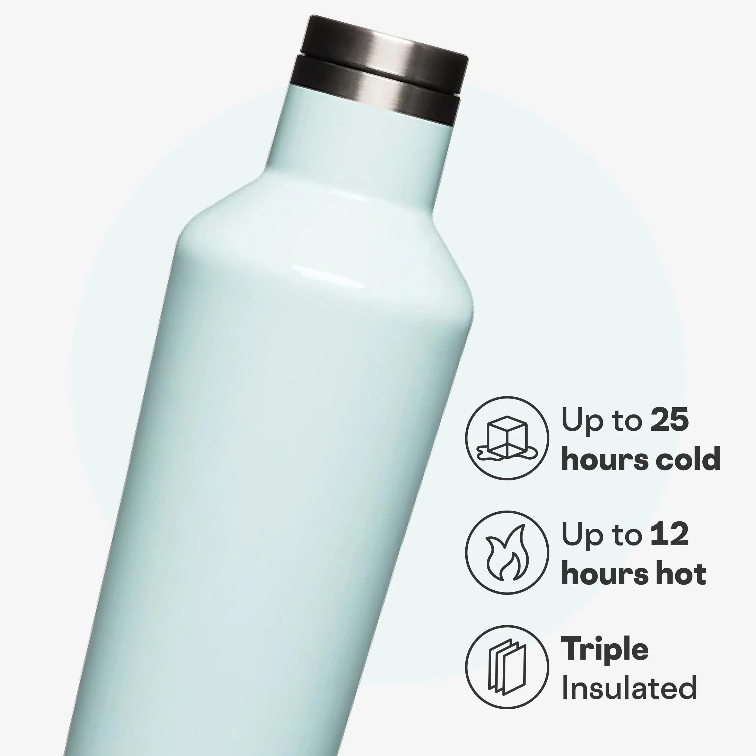 Corkcicle Classic Canteen - Vaso aislante, azul polvo brillante, 25 onzas, botella de agua reutilizable que mantiene las bebidas frías durante 25 horas y calientes 12 horas, vaso apto para portavasos