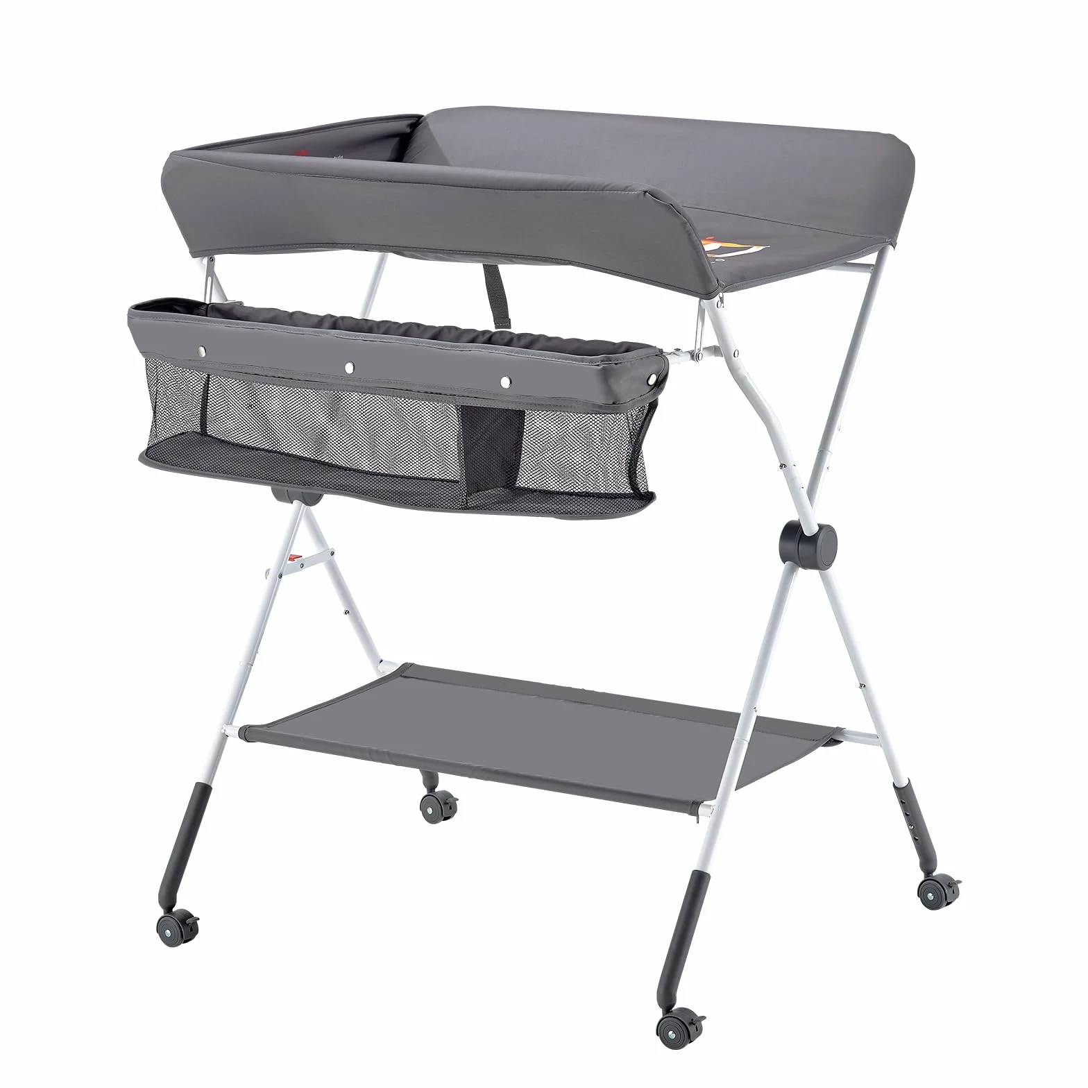 VEVOR Cambiador para Bebé Plegable Portátil 848 x 745 x (1030-1090) mm con Cesta Lateral Ruedas Bloqueables Gris Oscuro