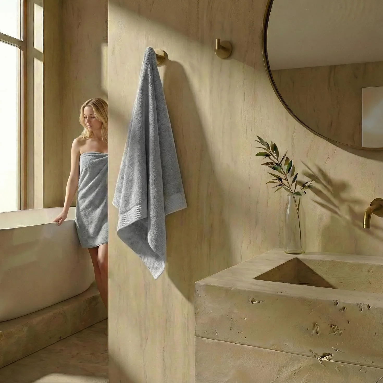 Oasis Juego de 2 Toallas Ducha 70x140 cm Gris | 100% Algodón Toalla de Baño Rizo con Hilo 16/1 Peinado Turco 550 gsm | Toallas de Lujo con Alta Absorción Y Suavidad SPA | Oeko-Tex®