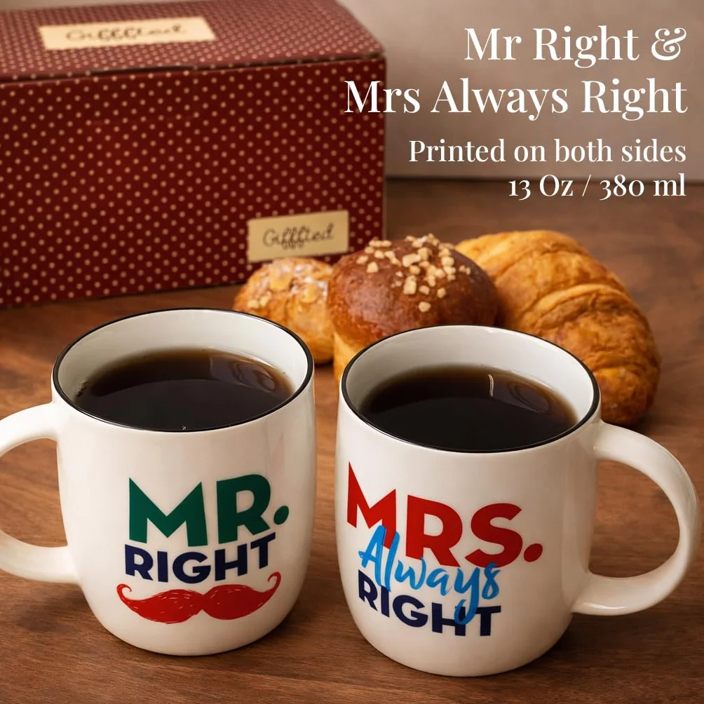 Gifffted Duo Mr Right Et Mrs Always Right, Taza Original Idea Regalo Cumpleaños Boda Para Pareja, Mujer, Hombre, Amigos, Amante Ella, Él, Noel, Cafe, Taza Humor