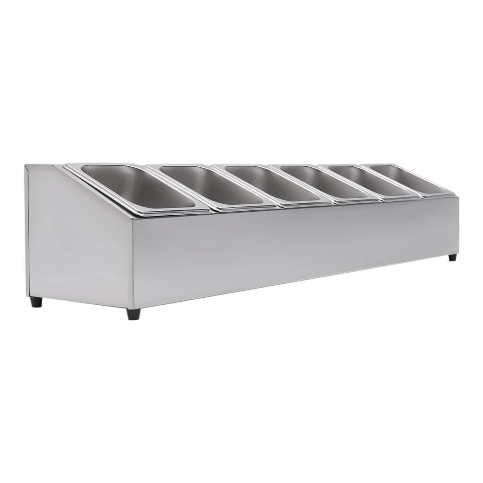 Recipiente de acero inoxidable para ingredientes, contenedor de catering con patas de goma, estante para especias con 6 recipientes para alimentos y 6 tapas, recipiente para ingredientes de
