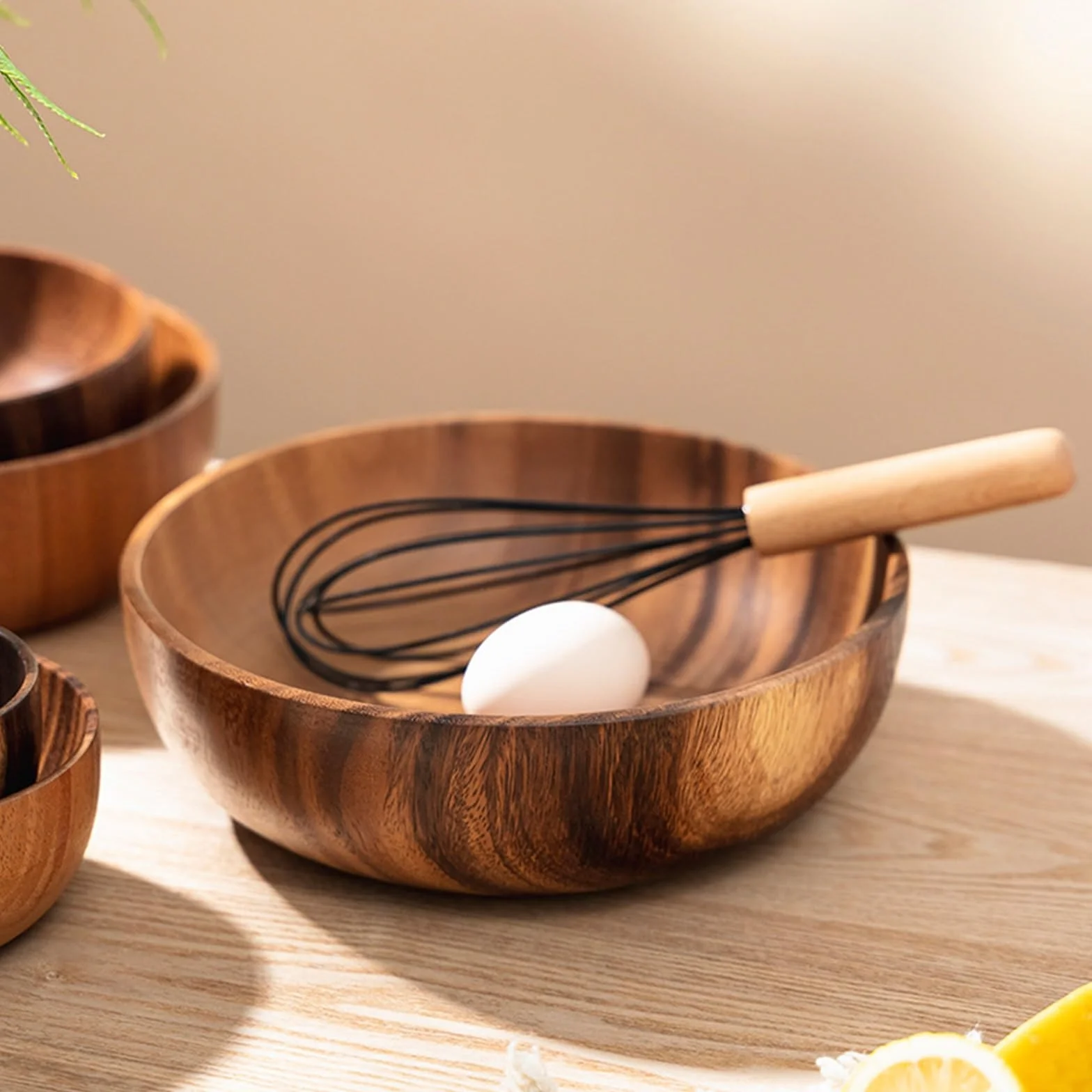 Cuenco de Madera Ensaladera redonda de madera for frutas y verduras para Vajilla de Cocina(20x7.5cm)