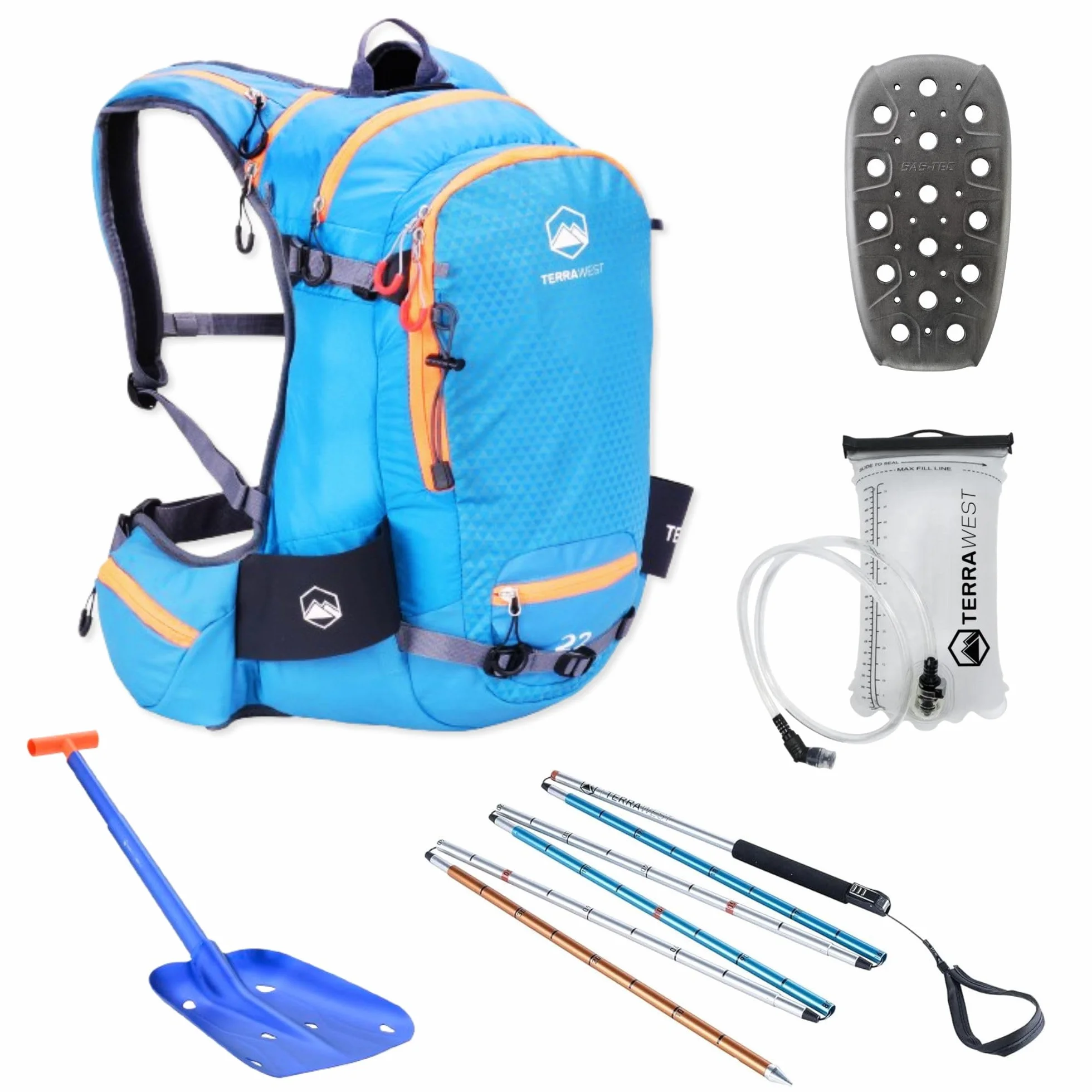 Avalanche Mochila de Esquí con Protector Trasero Extraíble, Bolsa de Hidratación, Pala Core Plus, Sonda 240 cm
