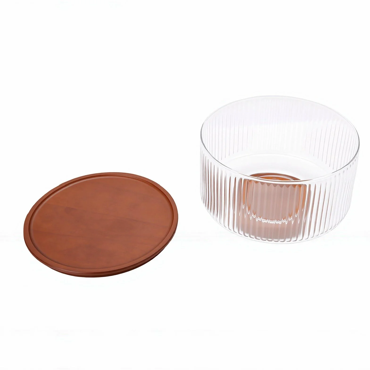 Fockety Ensaladera de Vidrio con Tapa y Base de Madera, 7.9in, para (Medio) | Tazón grande para servir, plato versátil para mezclar, frutero, plato para bagatelas para cocina y fiestas