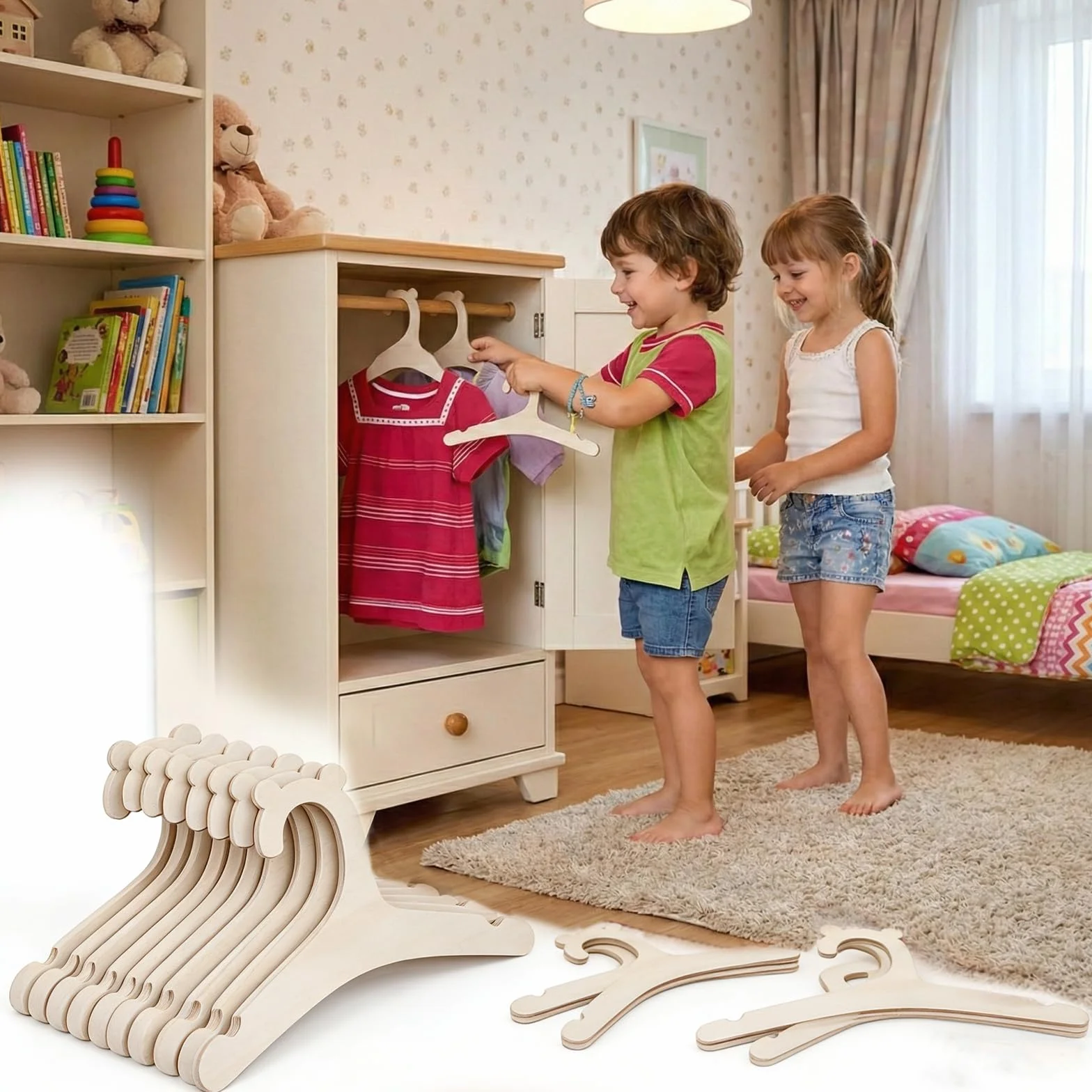 Perchas de Madera para Bebé Antideslizantes 10 Piezas