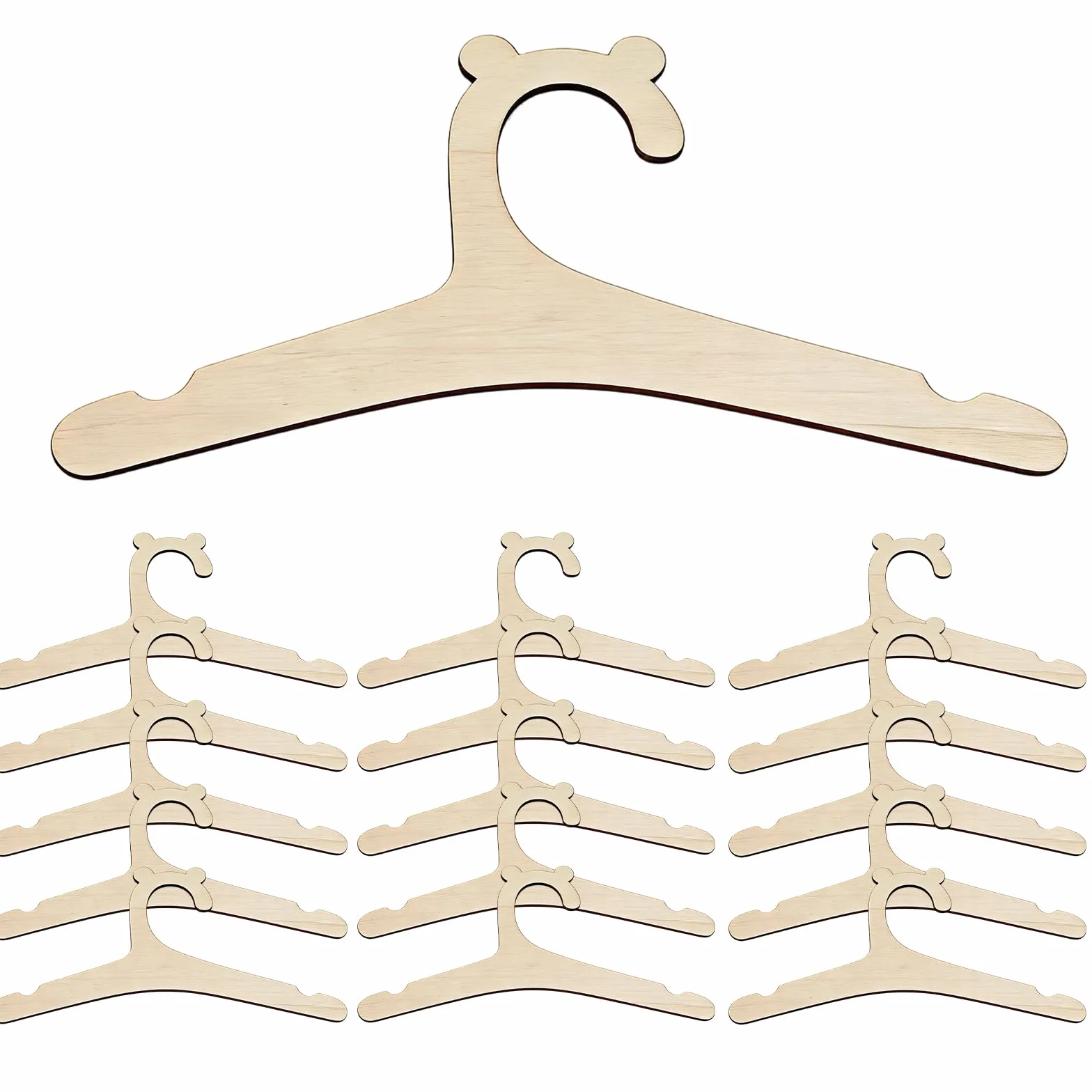 Perchas de Madera para Bebé con Forma de Osito, 15 Piezas, Antideslizantes, 15,5 x 22,7 cm