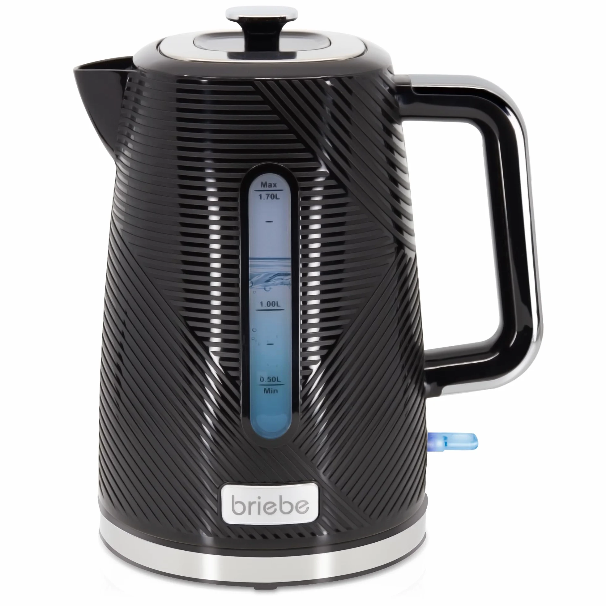 briebe Elegance Set Tostadora Pan 2 Rebanadas, 7 Niveles Tostado + Hervidor Agua Eléctrico 1,7L Inalámbrico, 2200W Libre BPA + Batidora de Mano 600W, 2 Velocidades, Acero Inoxidable, Negro