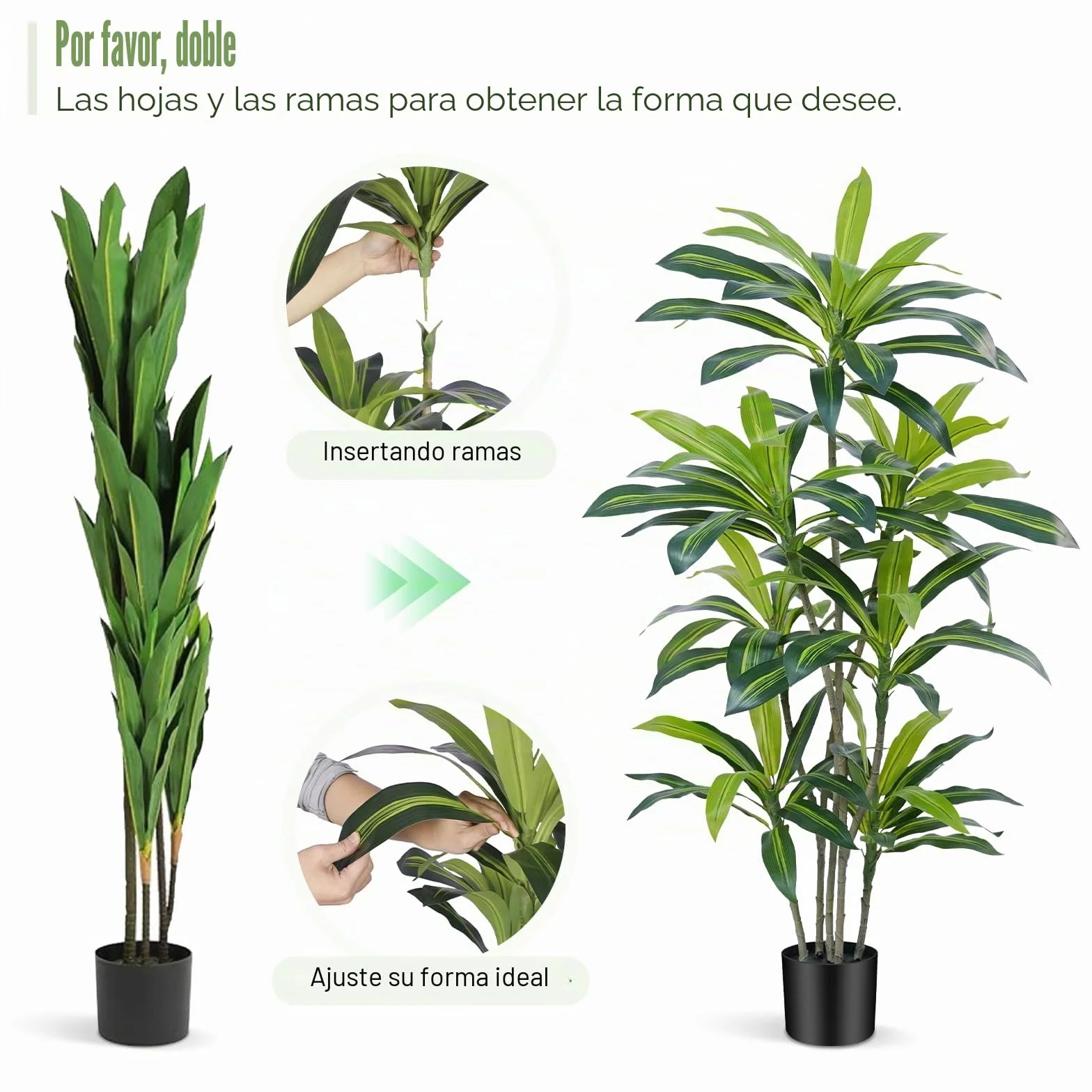 Planta Artificial Dracaena de 180 cm Planta Artificial Grande con Maceta Negra Plantas Artificiales Decorativas para Interiores Decoración Salon hogar Dormitorio Oficina Pasillo