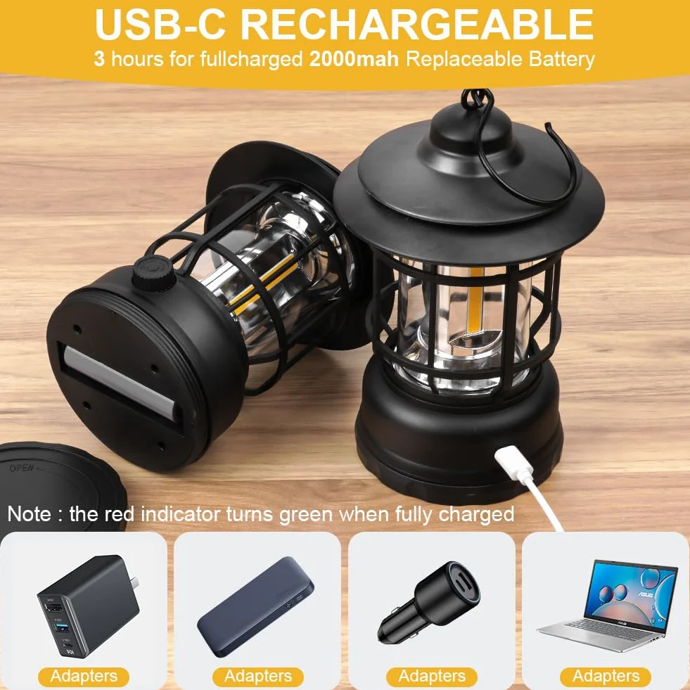 Flintronic Lámpara Camping Retro Recargable USB LED, Brillo Atenuable, Linterna para Pesca Excursión Jardín