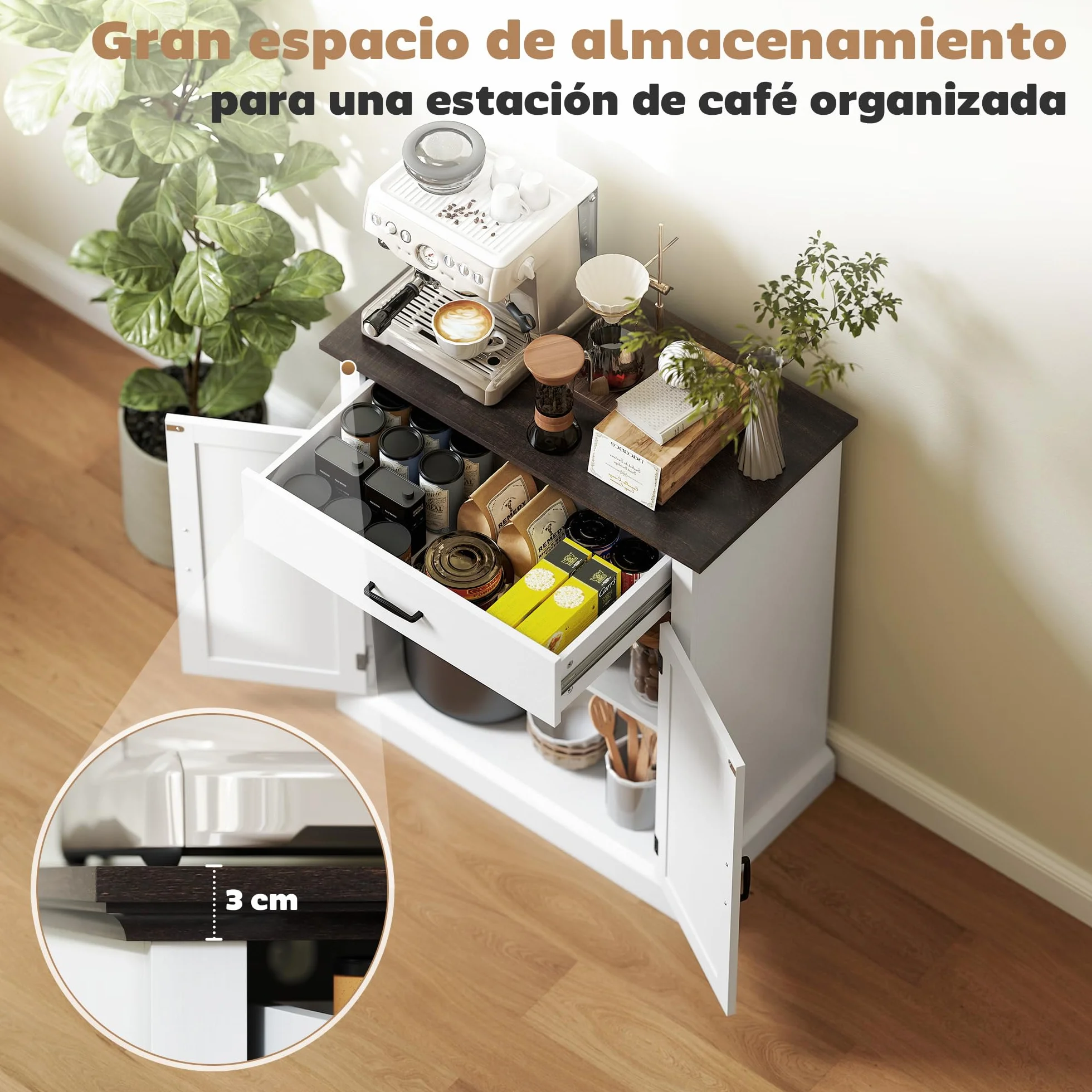 HOMCOM Aparador de 2 Puertas Aparador para Salón Rústico con 1 Cajón Estante Ajustable para Comedor Entrada Blanco 75,2x40x91,5 cm