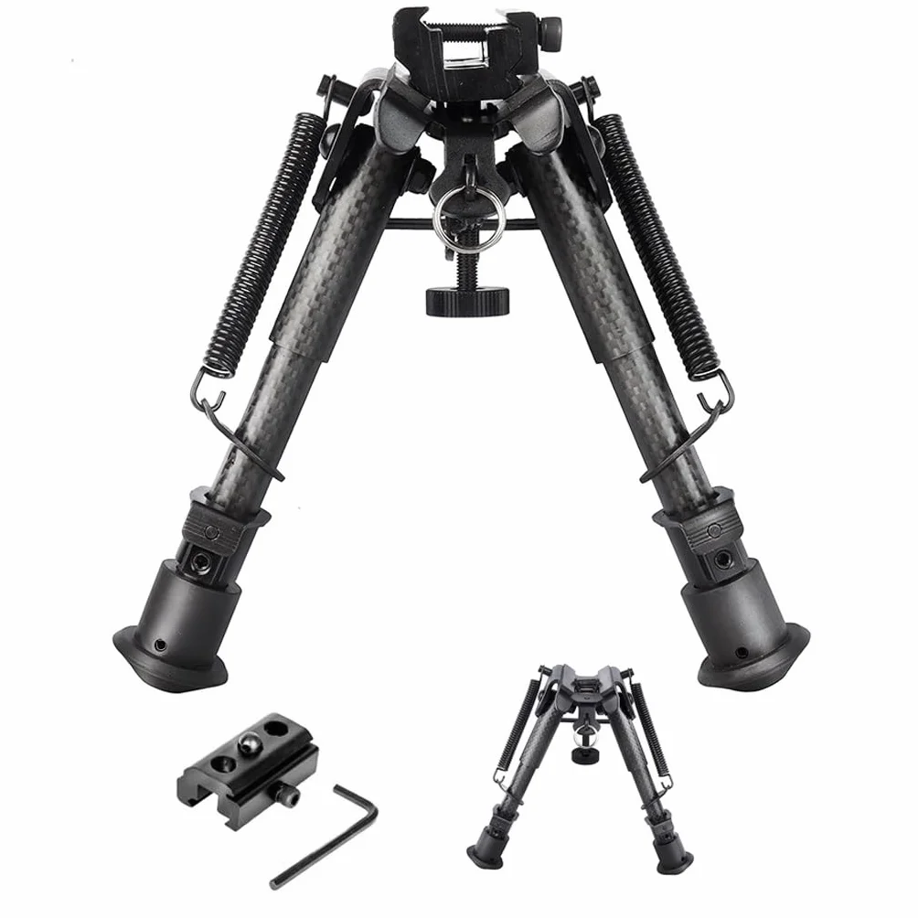 Bípode Táctico Ligero Fibra Carbono Altura Ajustable 15-23 cm Patas Muescas Adaptador Riel