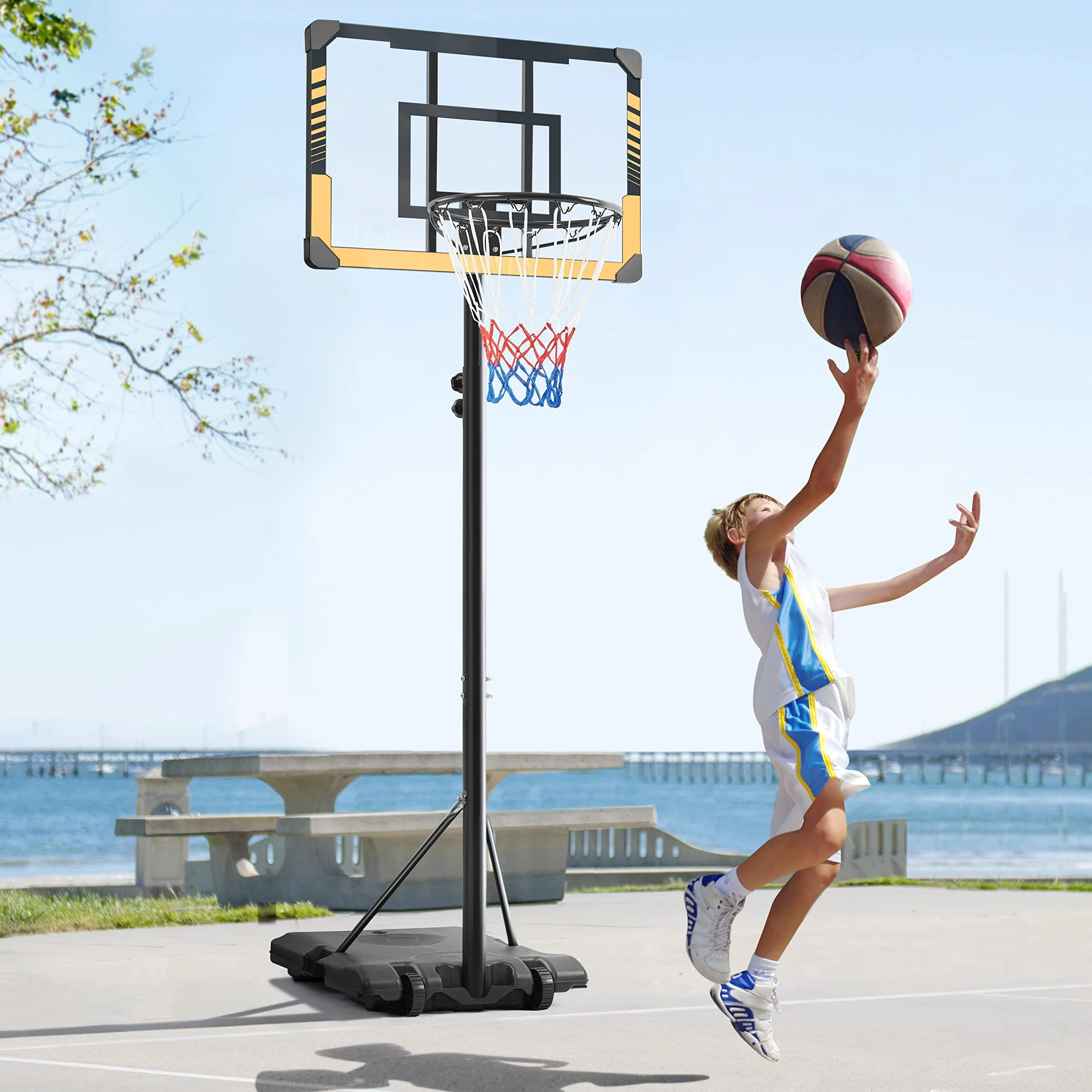 Yaheetech Canasta Baloncesto Exterior Tableros Altura Ajustable 182-212 cm Infantil 4-10 Años