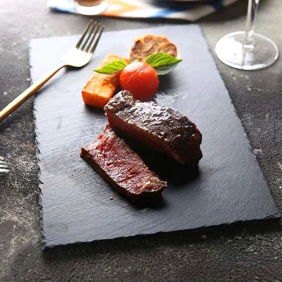 2 platos de pizarra para postres, sushi, platos grandes de pizarra para servir, platos para pizza, platos japoneses, platos de carne (cuadrados (15 cm x 15 cm)