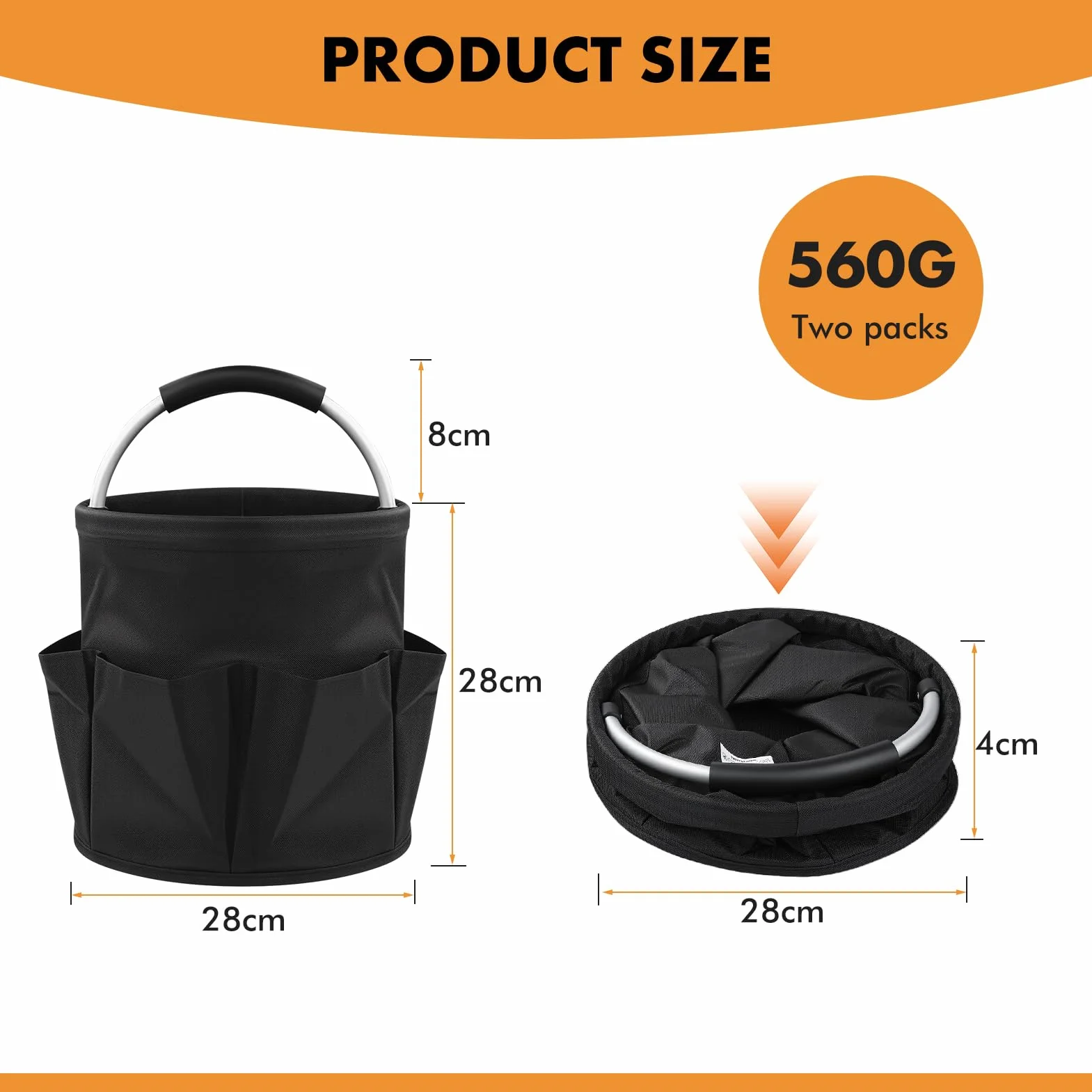 Organizador de Limpieza Plegable de 2 Piezas, Cubo 17L con Asa y 6 Bolsillos, Bolsa Almacenamiento de Tela Oxford 600D Impermeable, Cubo Portátil Multiusos para Hogar, Baño, Jardín,Negro