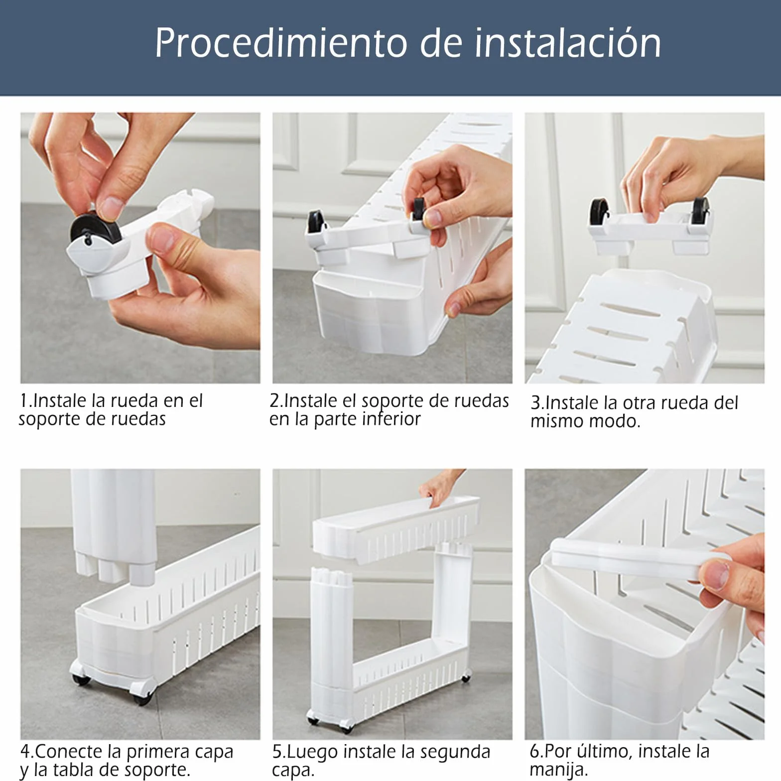 Carro Carrito Slim Estrecho Multiusos, por Ahorro De Espacio, con 4 Ruedas y 3 Cestos Niveles De Almacenamiento, para Cocina, Baño, Armario, Garage, Medidas 54x13x71cm