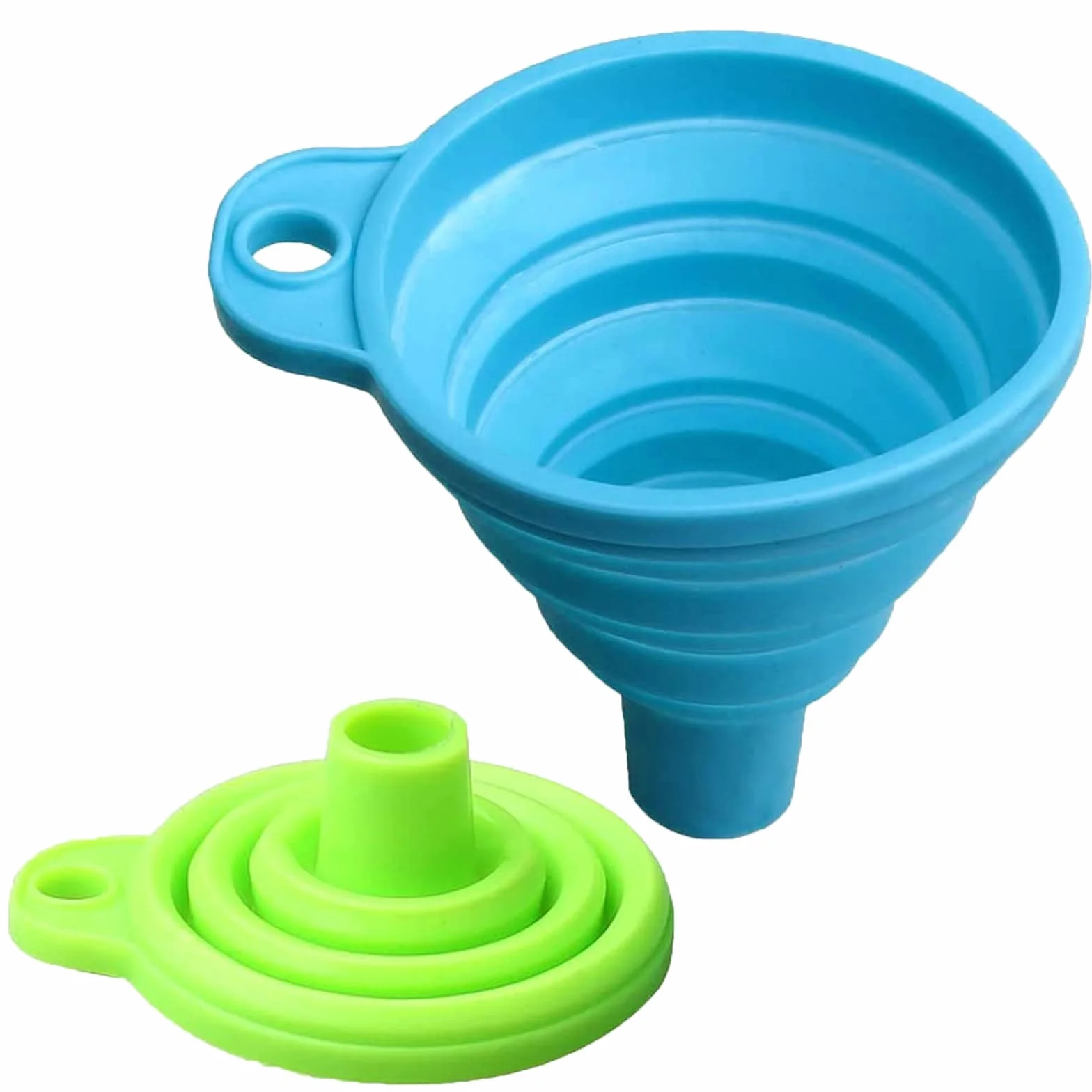 2 Piezas Embudos Plegables - Juego de Embudos Plegables de Silicona Embudos para Cocina Embudo Portátil para Transferencia de Líquido y Polvo(Azul + Verde)