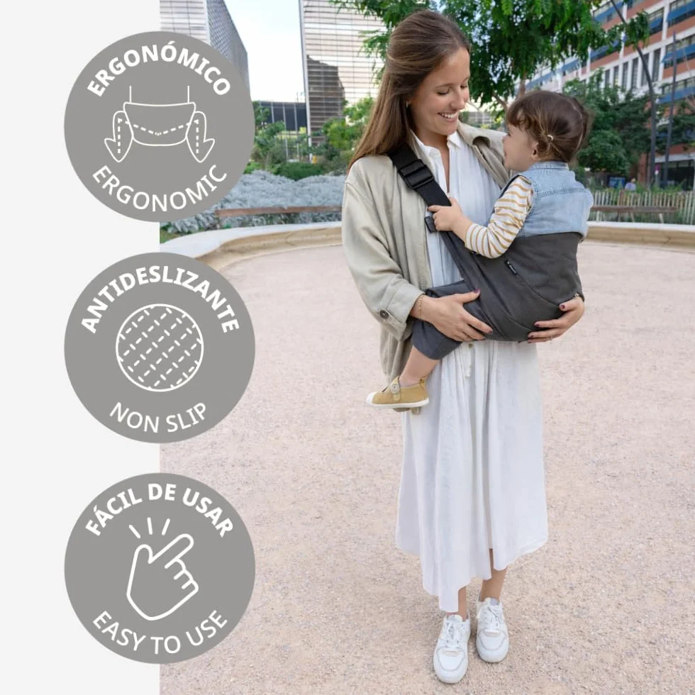 Jané Catch Bandolera Bebé Cadera Porteo Lateral Ajustable Ergonómico Antideslizante 100% Algodón 9-48 Meses Gris