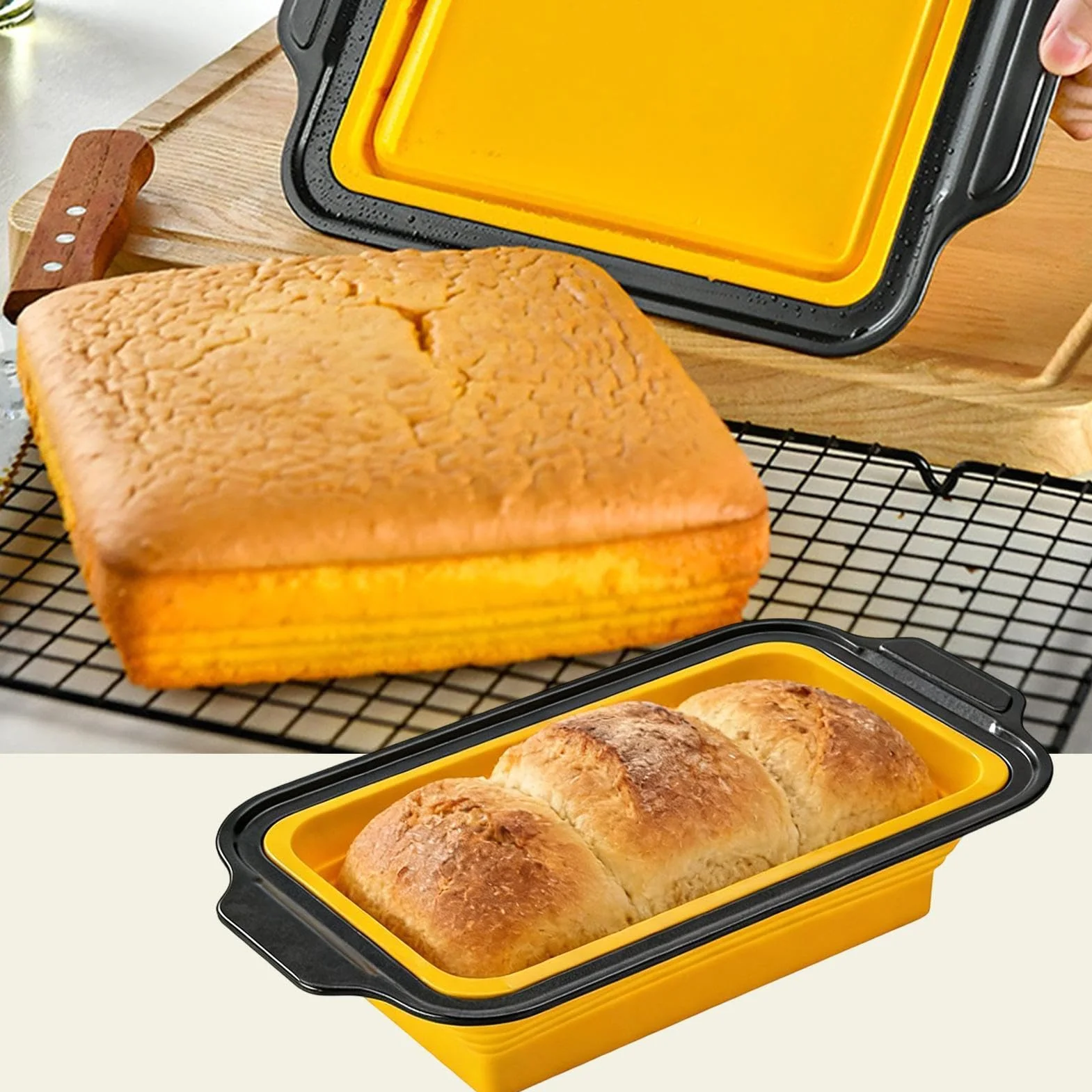 Juego de Moldes de Silicona para Hornear Vajilla Flexible para Hornear | con Guante, Rasqueta y Cepillo Set Apilable Para pan, galletas, huevos, horno, tostadora