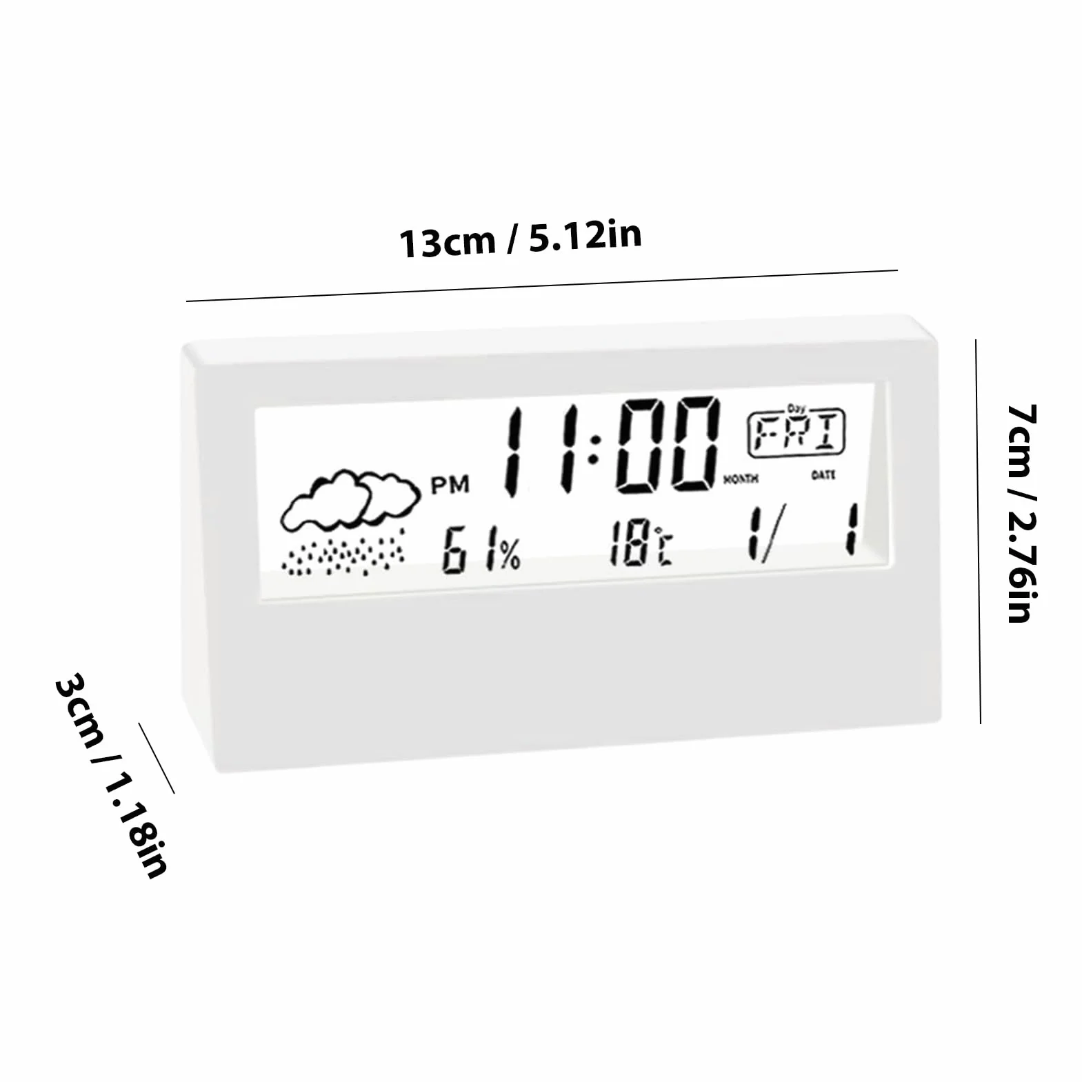 Reloj despertador de mesita de noche, reloj electrónico transparente de escritorio, escritorio digital ABS con pantalla de temperatura y humedad, hora de 12/24 horas, alarma de mesita de noche para