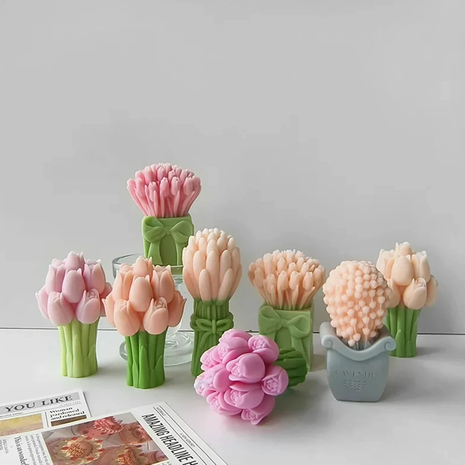 Molde Velas Perfumadas Moldes de silicona for velas con ramo de lavanda 3D, hecho a mano, flor de tulipán, jabón de resina, molde de escayola, herramienta de fabricación for manualidades, hogar, 1 Uds