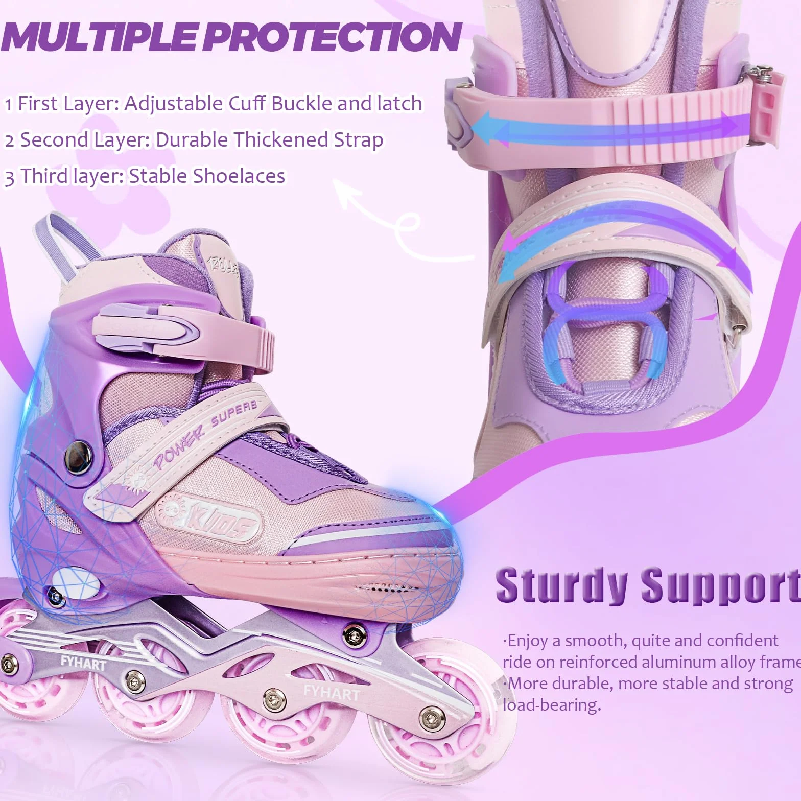 Patines en línea Ajustables para Niños y Niñas, 4 Ruedas con Ruedas Luminosas, Rosa Violet