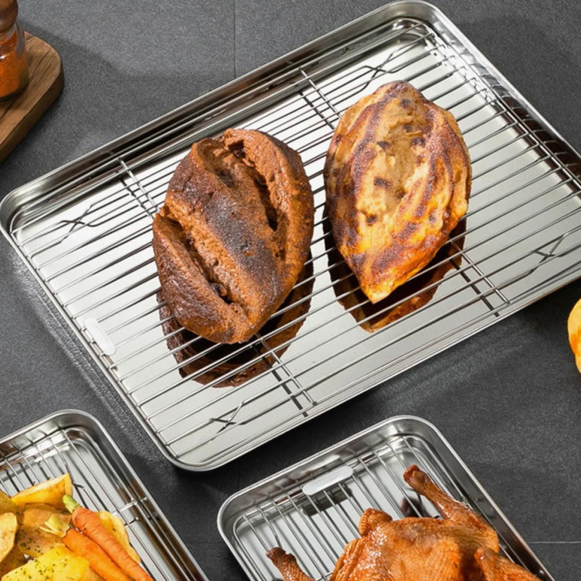 Juego de 2 Rejillas para Hornear de Acero Inoxidable con Bandejas Duraderas y Versátiles para Cocina y Enfriamiento