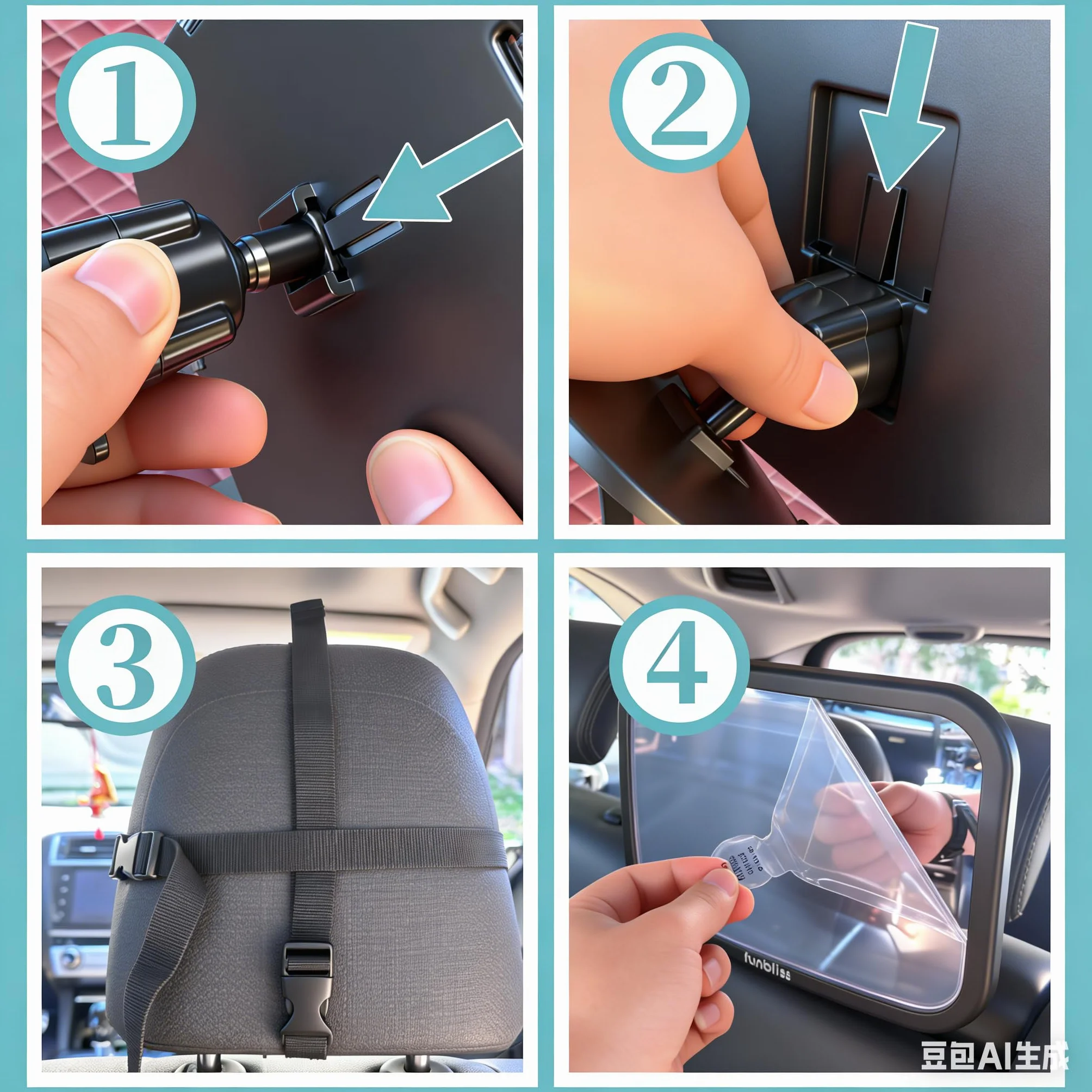 Funbliss Espejo Coche Bebe Asiento Trasero 360° Rotación Vidrio Acrílico Irrompible