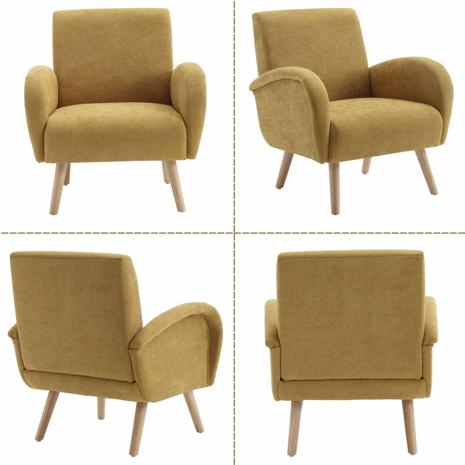 Ya-Home Sillon Individual Moderno Butaca de Salón Tapizado en Chenilla,Silla Relax con Reposabrazos Minimalista Silla de Ocio con Patas Maderas para Dormitorio/Habitación,Amarillo