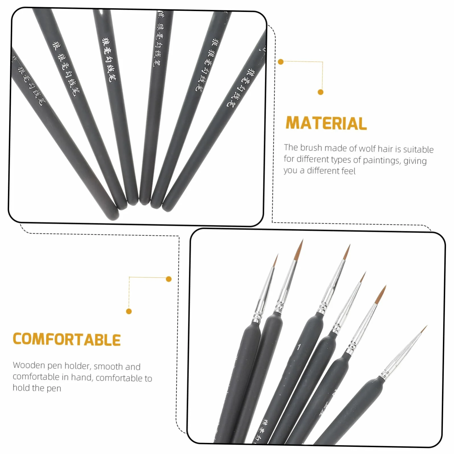 Pinceles de Acuarela Ideales para Pintura al Óleo de Pelo de Comadreja Ligero y Portátil Conjunto de 6 y Dibujo Lineal en Viajes