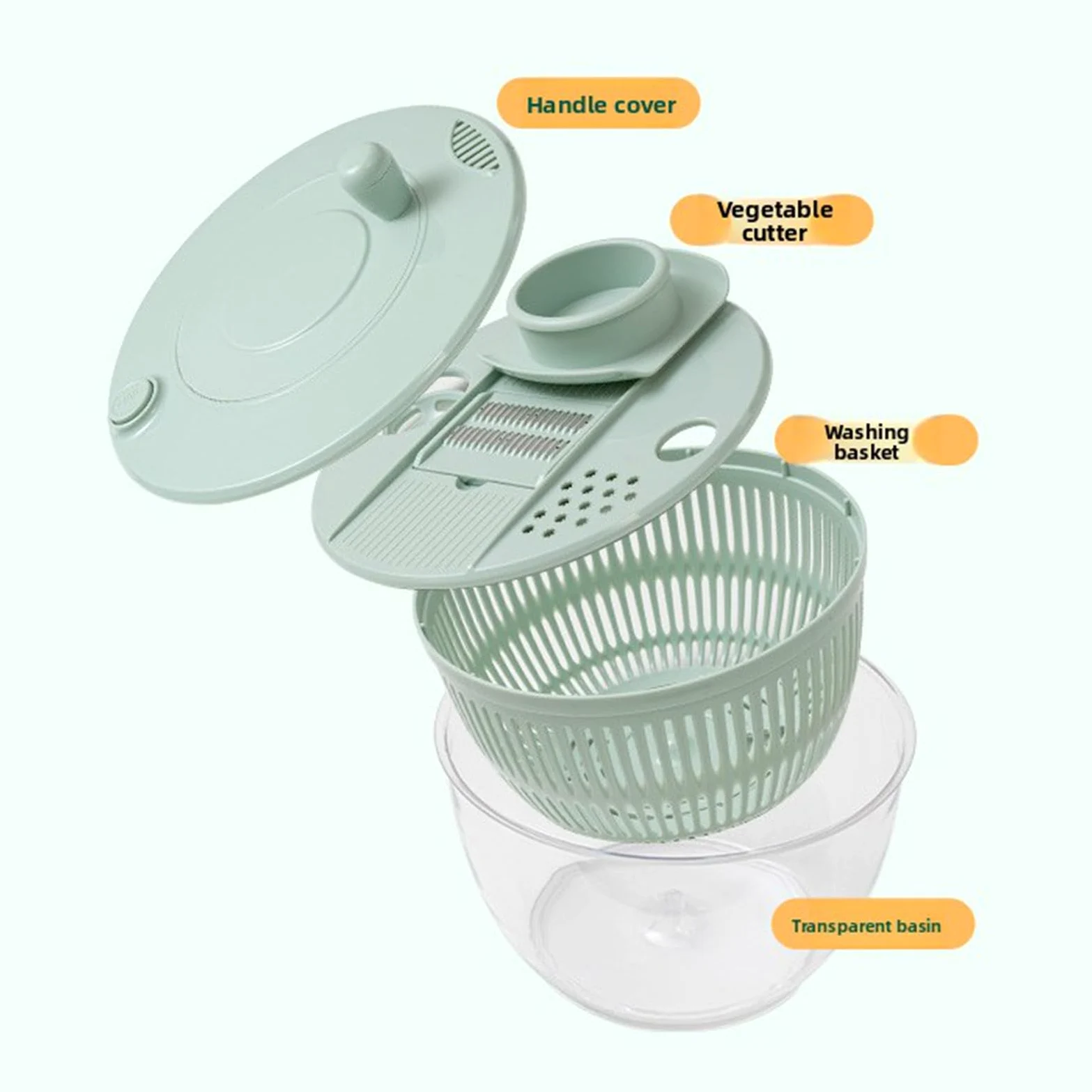 Cryfokt Ensalada Spinner, 5 Cuchillas Intercambiables de Acero Inoxidable Lechuga Spinner Lavadora de Frutas con Colador Rebanador Rallador para Lavar Secar Rebanar Escurrir Ensalada Frutas Verduras