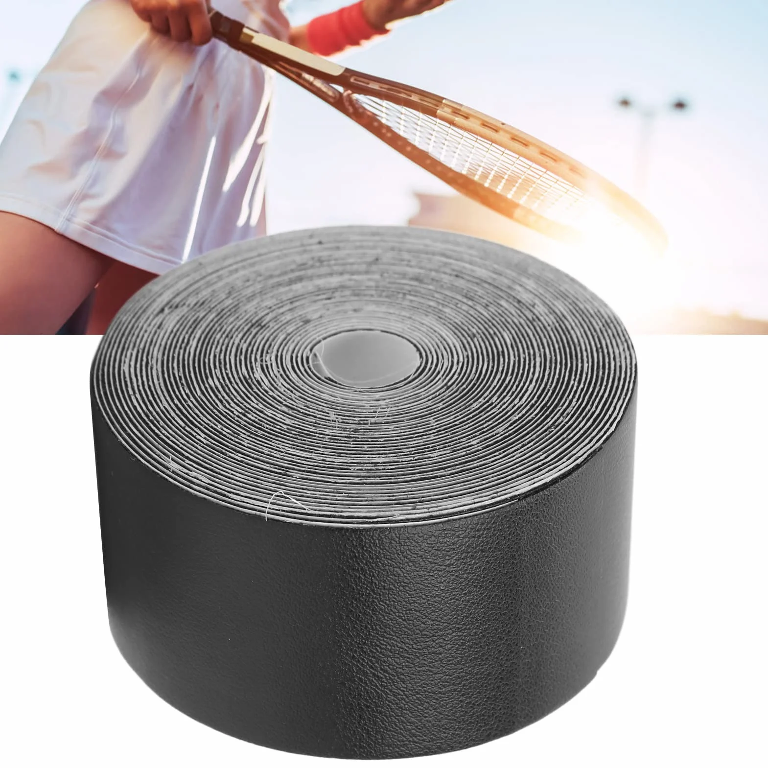 Cinta para Raqueta de Tenis Qqmora, Protección Cabeza Raqueta, PU Flexible, Negro