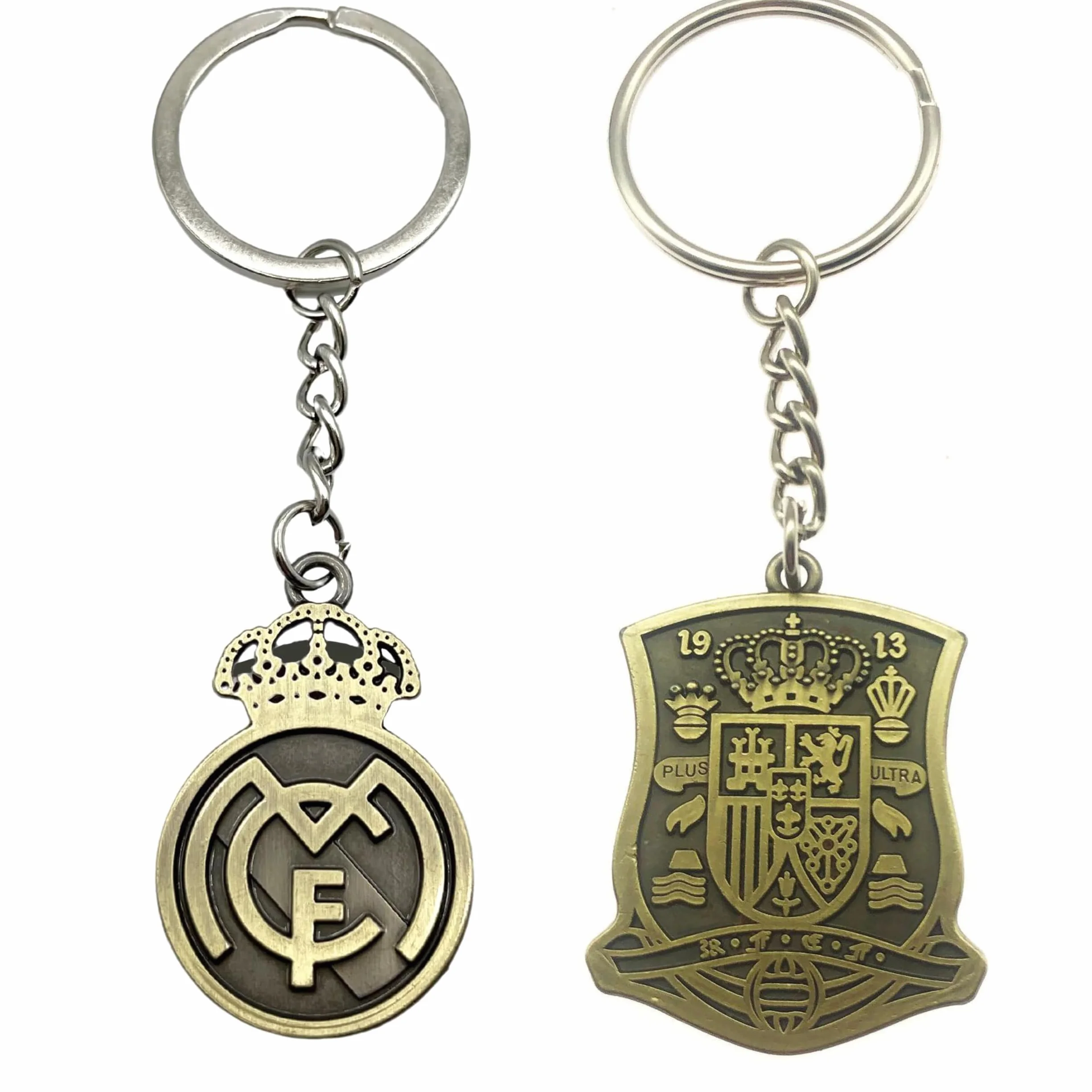 Pack 2 Llavero Real Madrid España Dorados Metálicos para Aficionados del Fútbol Regalo Hombre Mujer