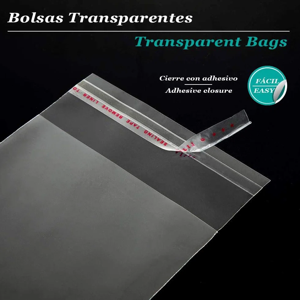 RUBY 200 Bolsas Transparentes con Cierre Adhesivo, Bolsas de Celofán para Dulces, Galletas y Regalos, Plástico Transparente Resistente para Embalaje y Manualidades, 8x12 cm