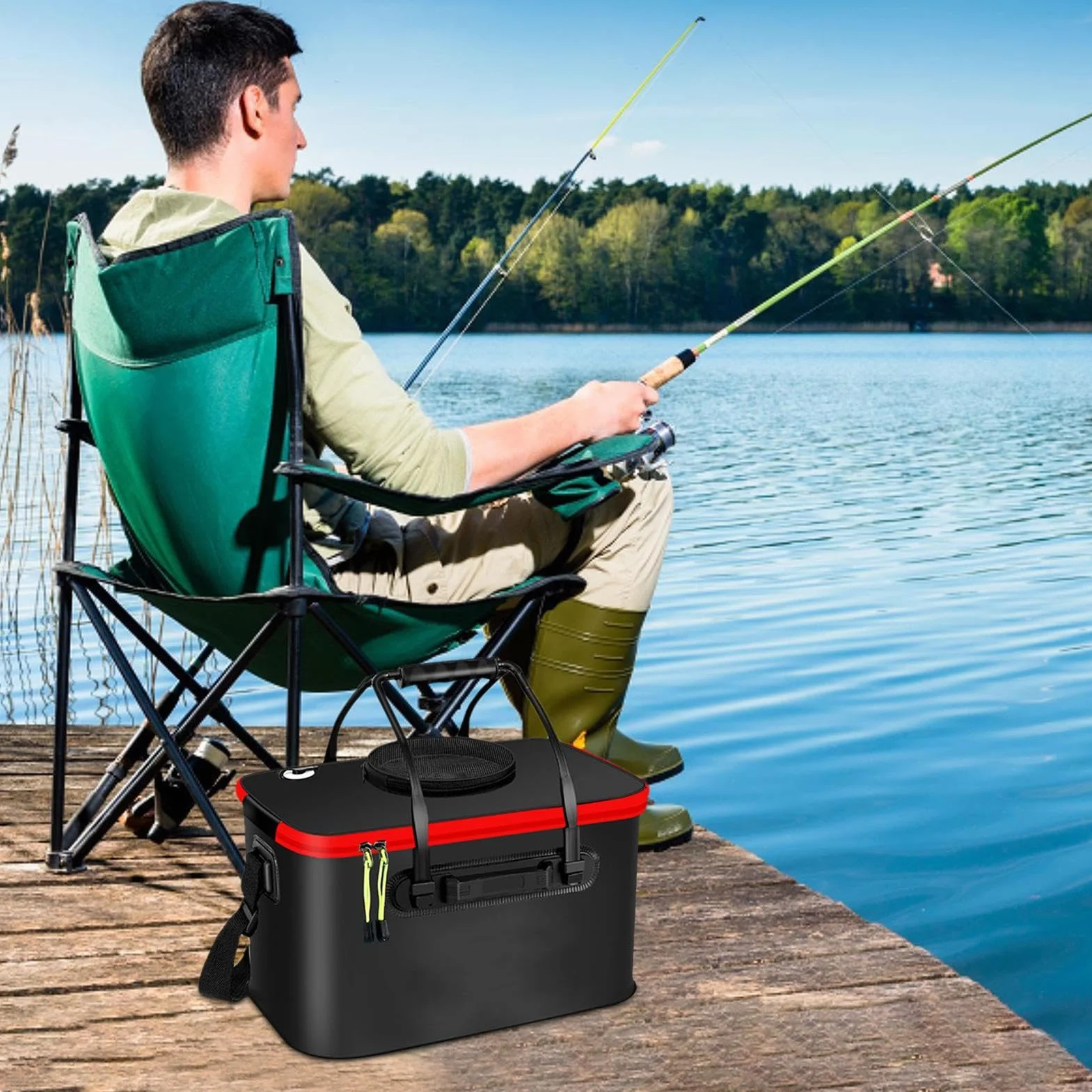 Cubo de Pesca Plegable EVA Contenedor de Cebo a Prueba de Fugas para Jardinería y Camping