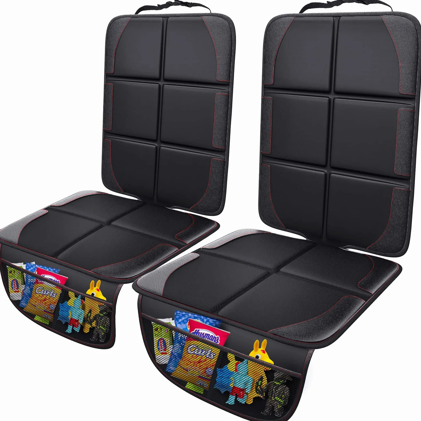 Gimars XL 2 Piezas Protector Asiento Coche Silla Bebe, [Compatible ISOFIX], Universal Impermeable Tela Oxford 600D Protector Silla Coche Niños con 2 Bolsillos de Malla, SUV Sedán Camión, Negro
