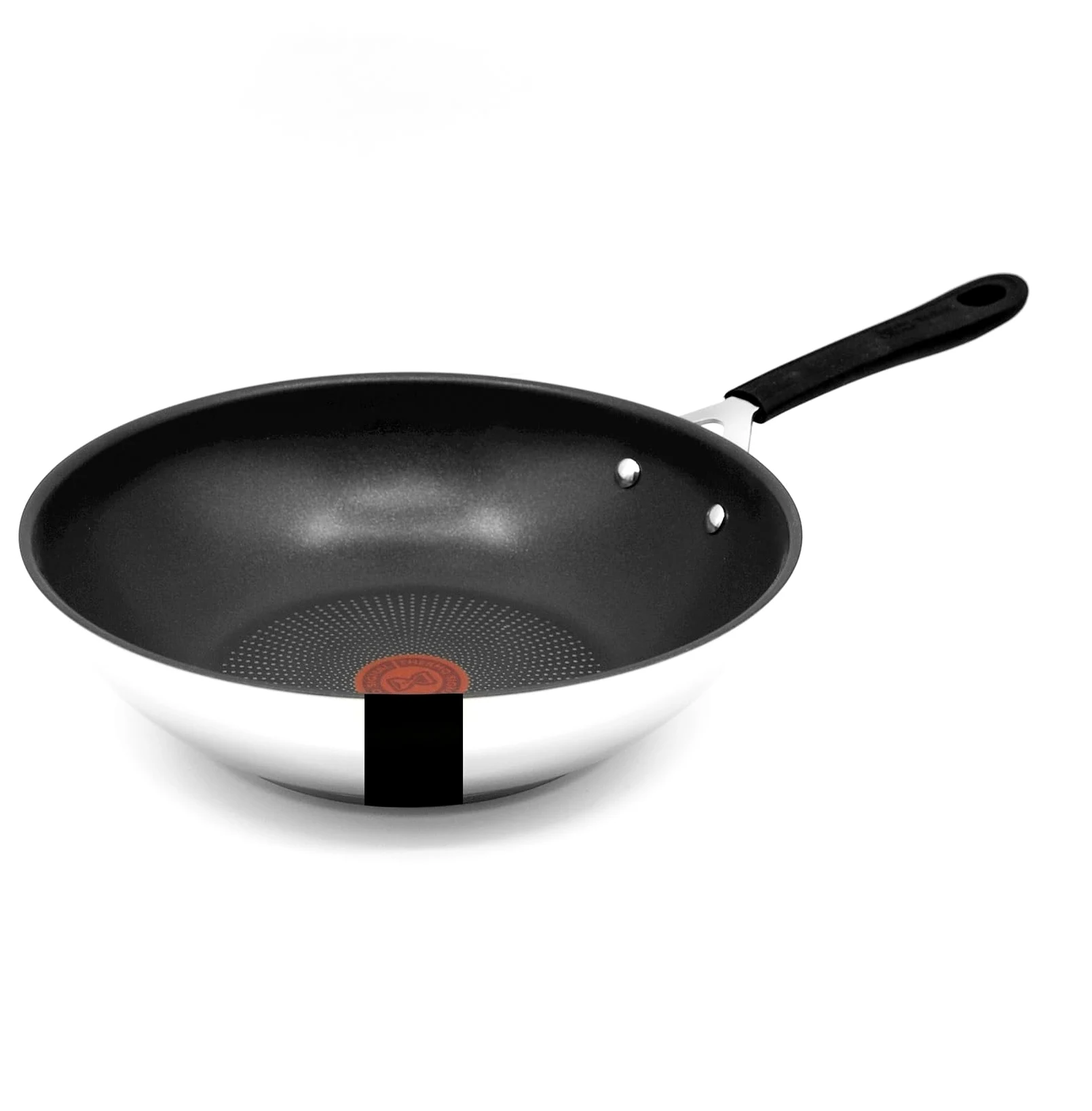 Tefal Jamie Oliver Wok 28 cm inducción, wok de acero inoxidable grande, antiadherente, borde alto, apto para horno, mango remachado, E30
