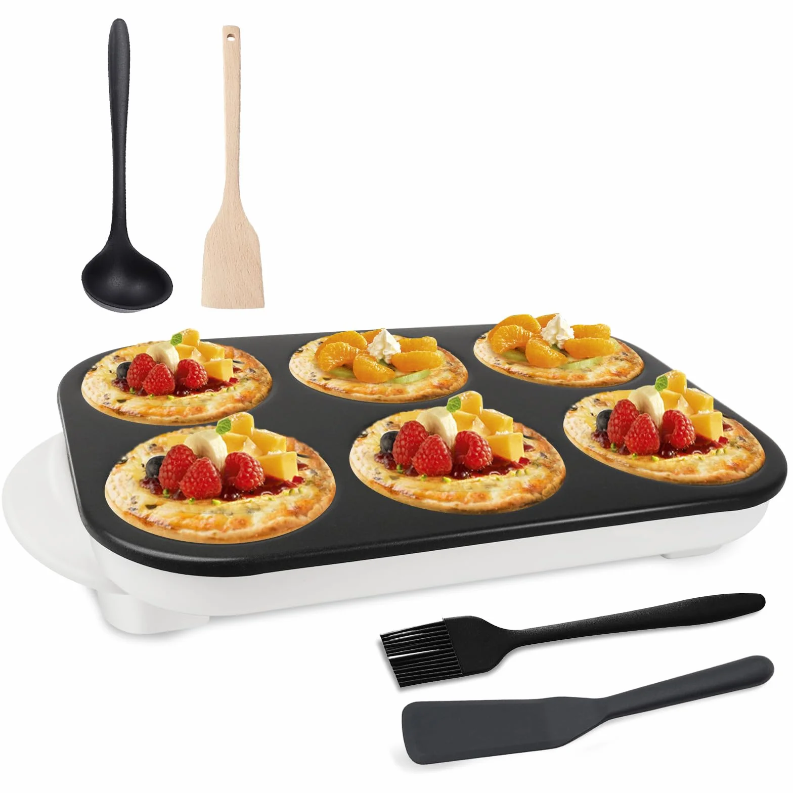AEWHALE,Sartén para 6 Tortitas,Crepera Electrica con Revestimiento Antiadherente 1500 W,Blanco