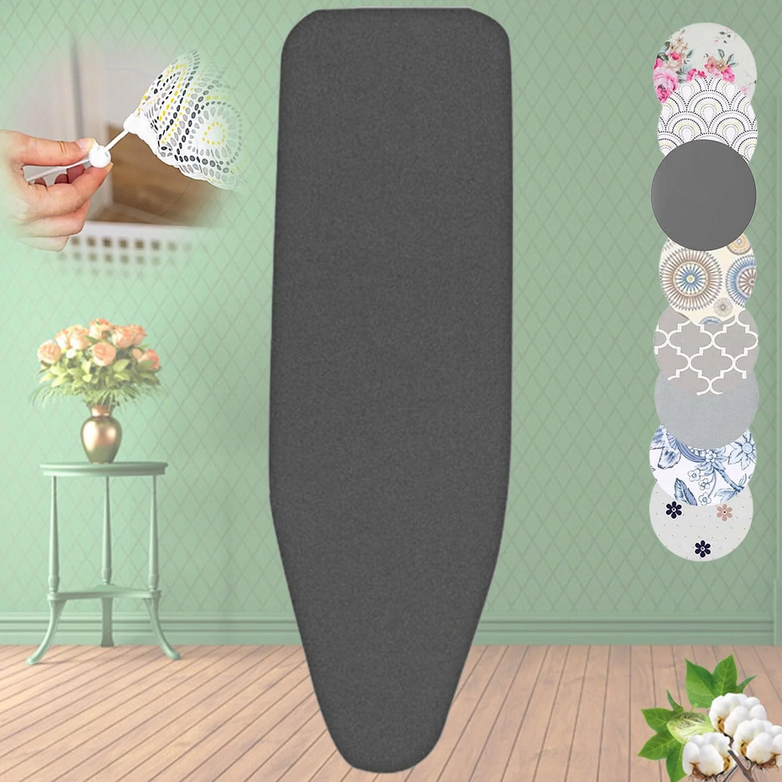 Funda para tabla de planchar resistente de 128 x 40 cm, acolchado de repuesto para mesas de planchar, ajuste de cordón, color negro, se adapta a tablas estándar, duradera y duradera