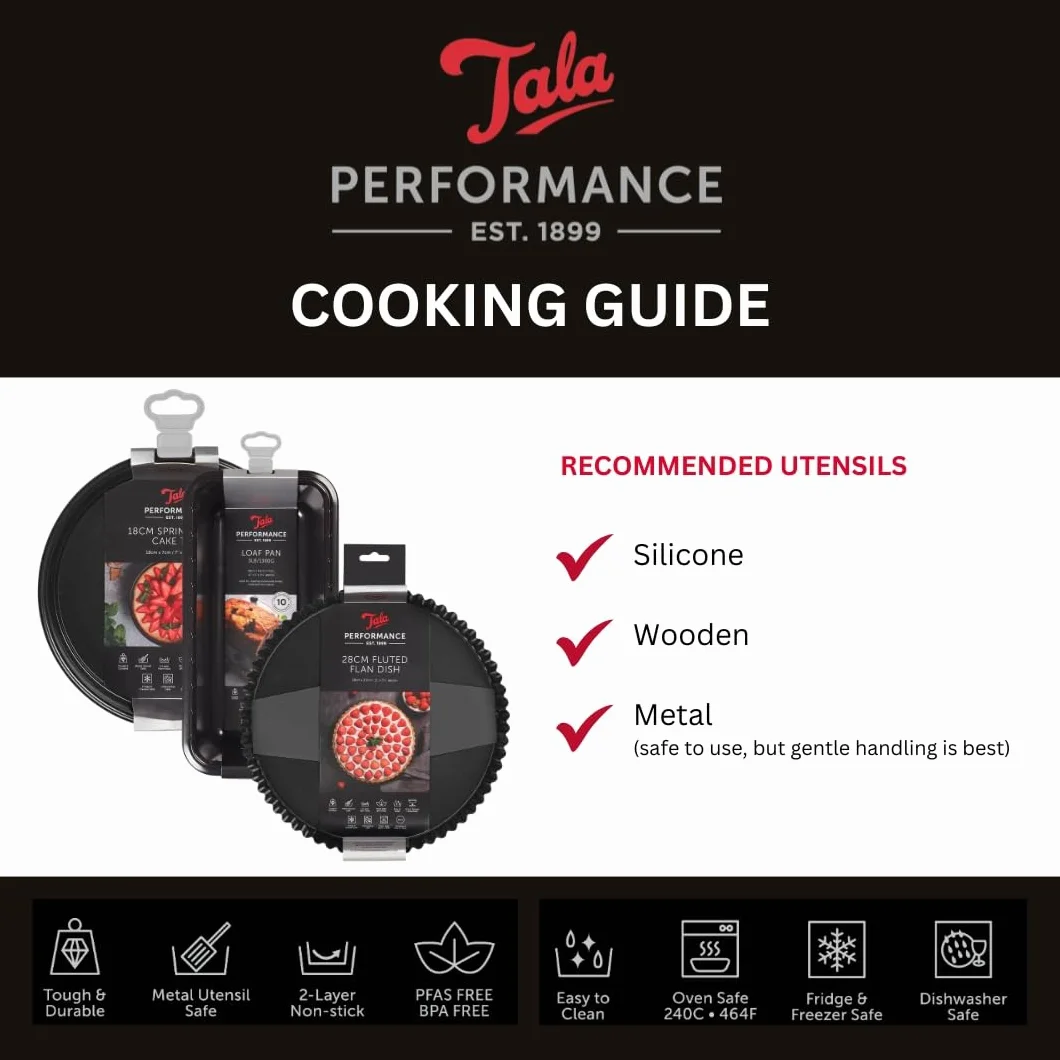 Tala Performance - Lata estriada para tarta (20 cm de diámetro, acero al carbono de calibre profesional con revestimiento antiadherente Eclipse, base suelta, perfecta para tartas saladas o dulces, flans, quiches o postres