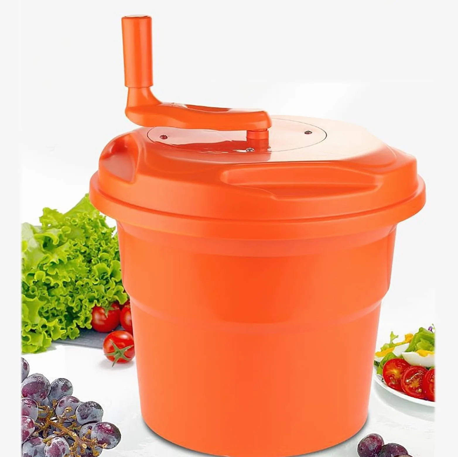 Centrifugador manual de ensalada, lavadora y secadora de lechuga grande, cubo de secado de verduras con cesta de drenaje para cocina