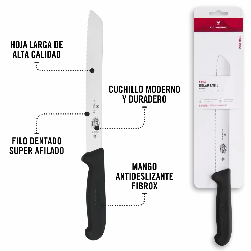 Victorinox Fibrox Cuchillo para pan con hoja dentada 21 cm acero inoxidable negro