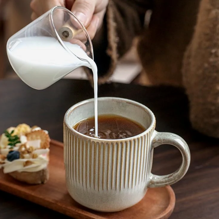 ENGENDER Tazas Cafe Taza de cerámica for café y Leche Estilo Retro 360 ​​ml con Relieve Vertical, Ligeros Defectos Mug Cups(360ml*2)