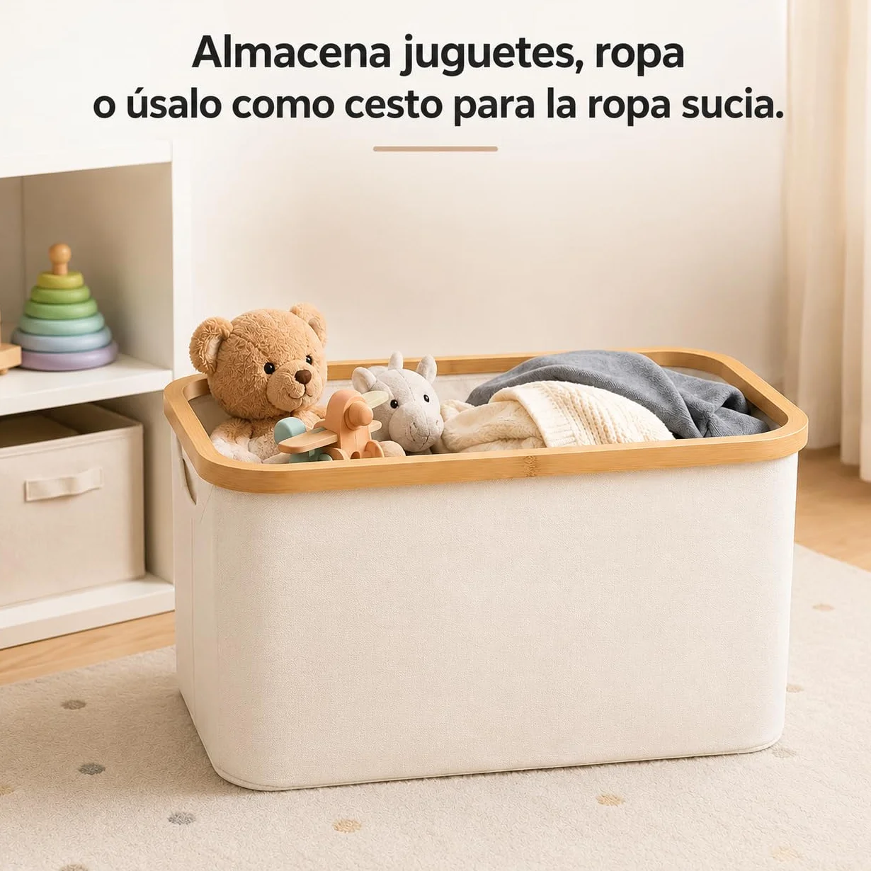 Cesta plegable para la colada 30L - Cesta resistente al agua para ropa seca y mojada - Cesta para ropa y sábanas - ideal para lavandería, baño y dormitorio -RS22111-1 - 45x30x24.5cm-Blanco