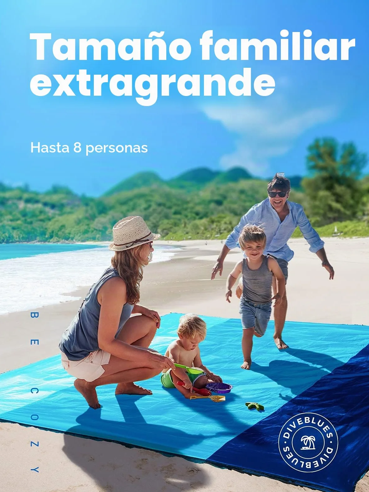 OCOOPA Manta de Playa Grande Impermeable Libre de Arena Nylon Paracaídas 210T 4 Estacas 1 Bolsa de Viaje S09
